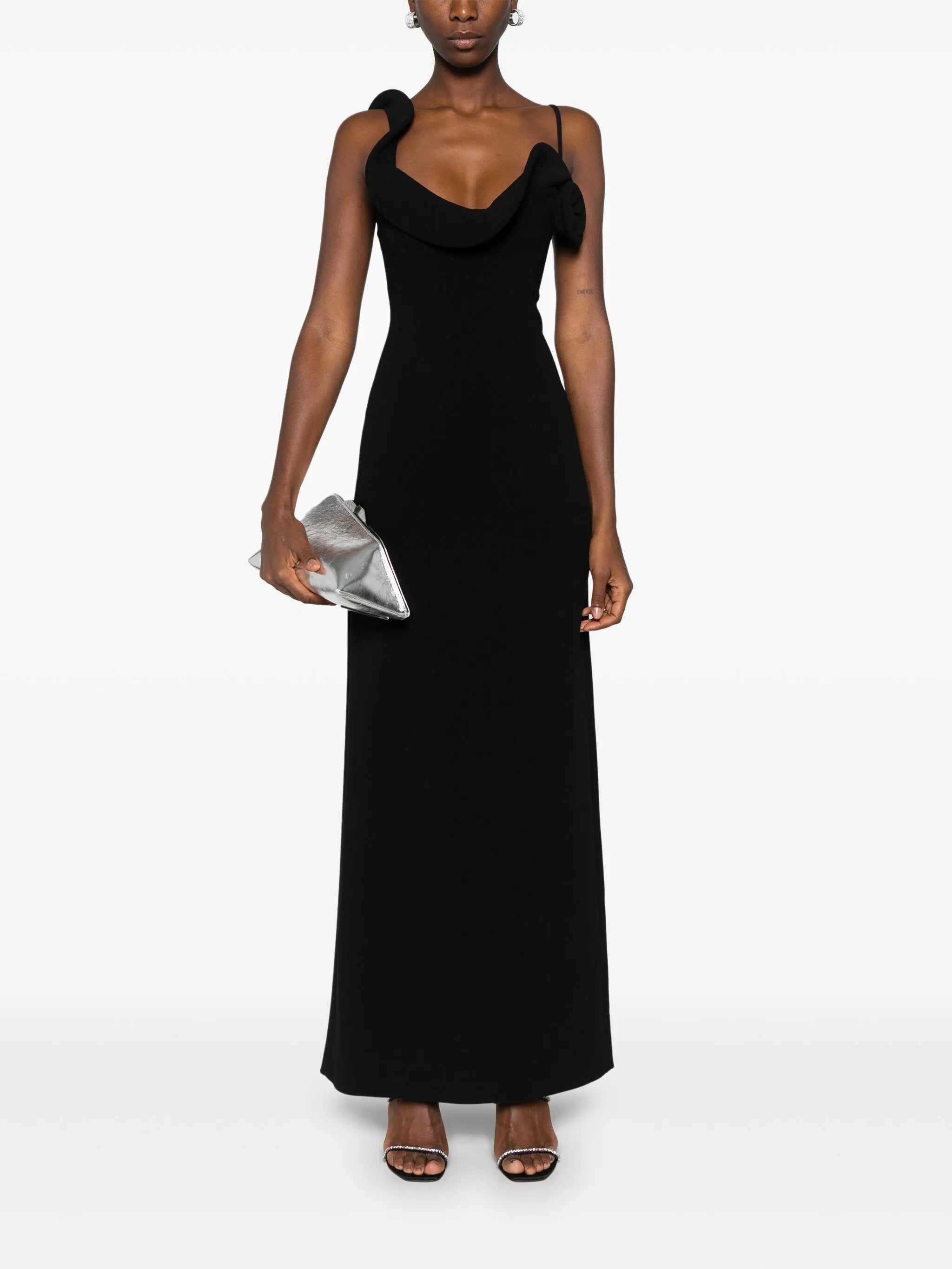 floral-appliqué maxi dress
