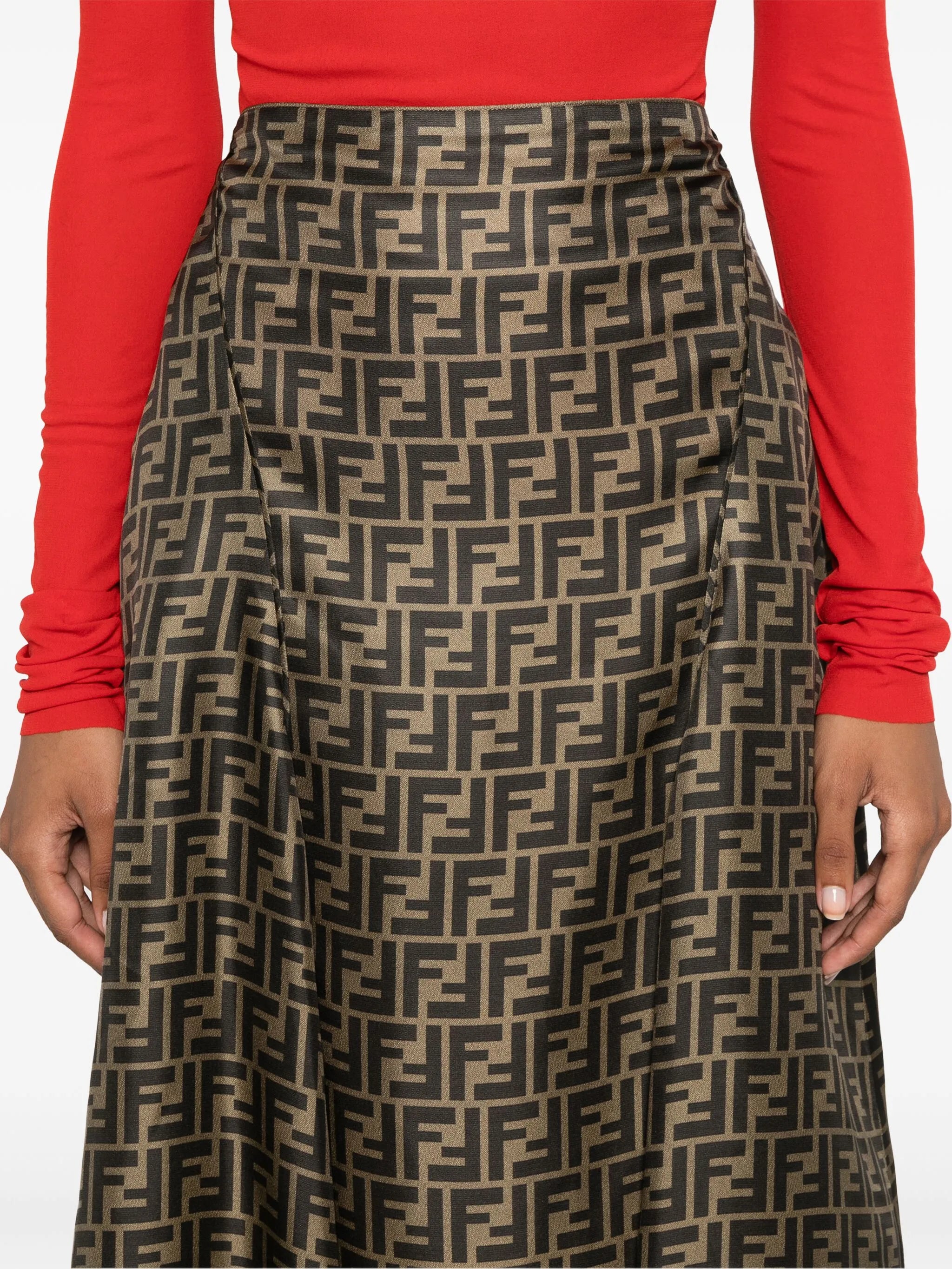 FF-pattern print midi skirt