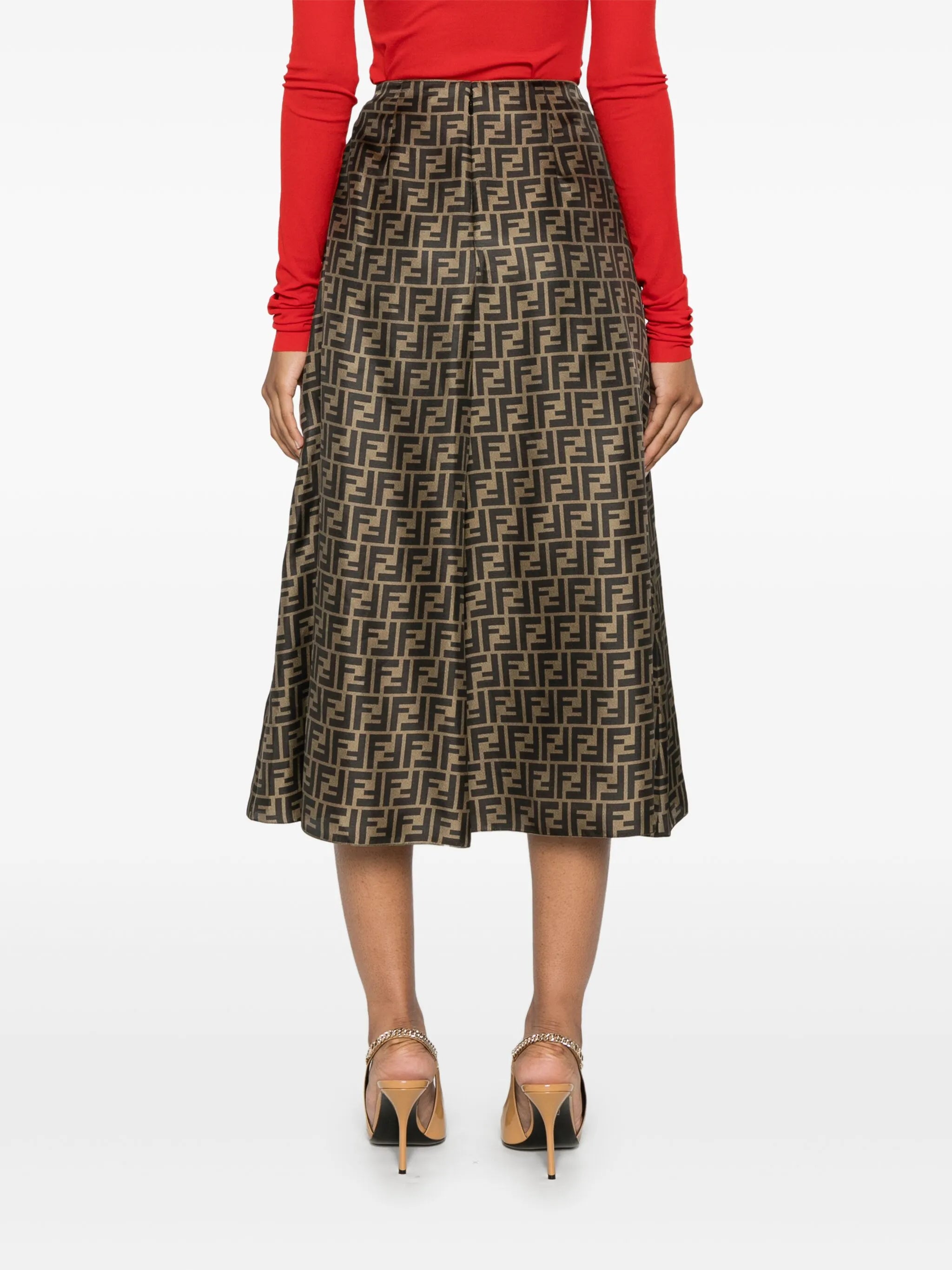 FF-pattern print midi skirt