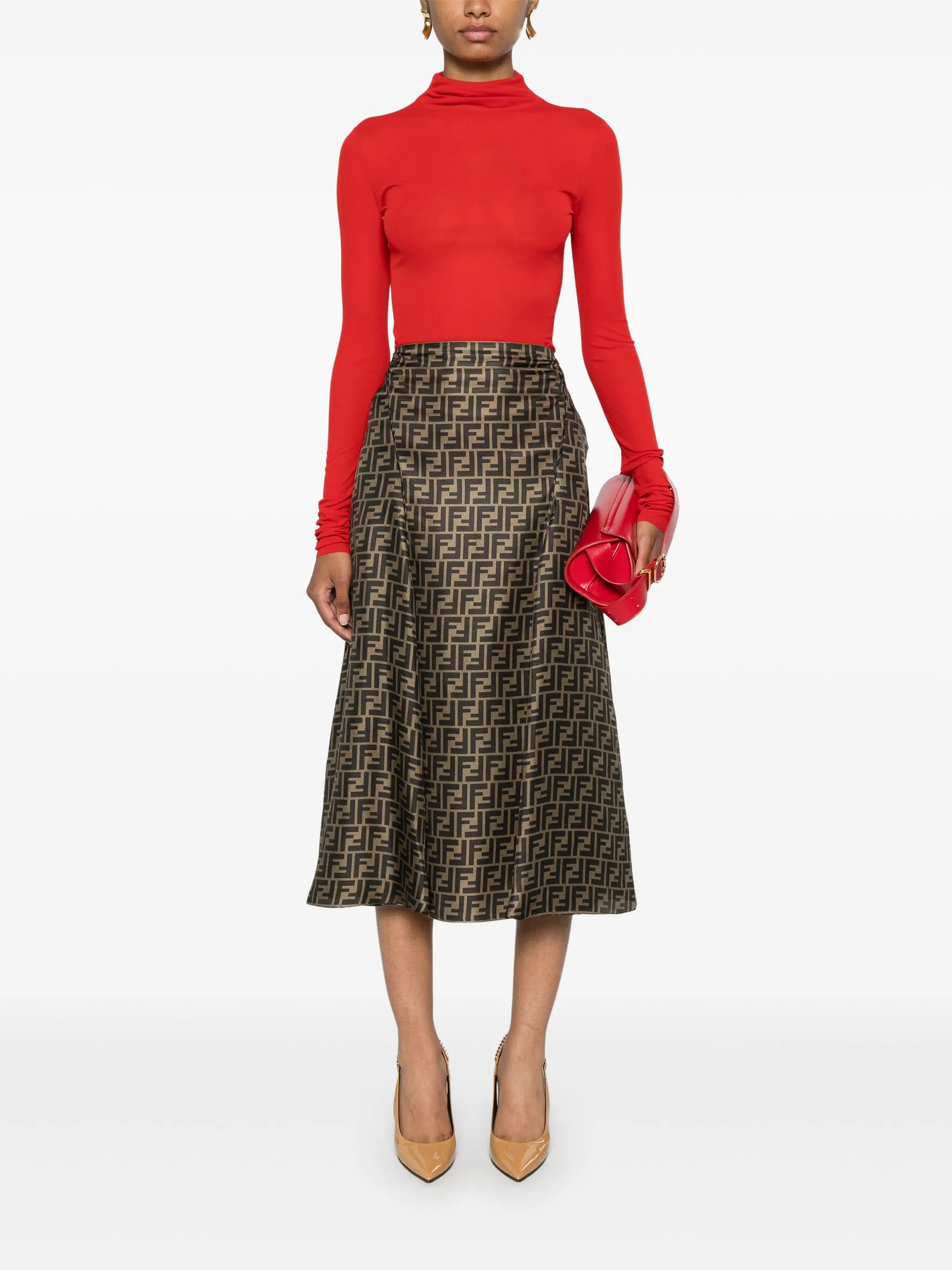 FF-pattern print midi skirt