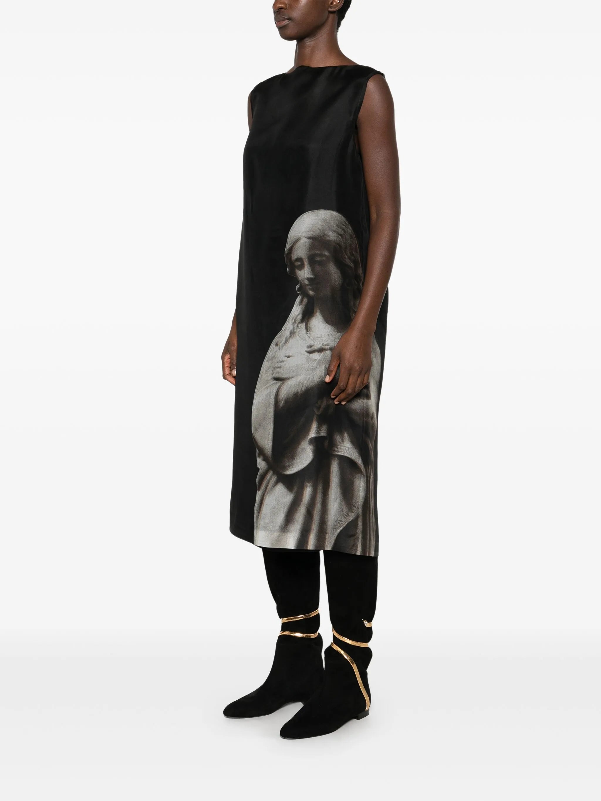 Roman statue-print midi dress