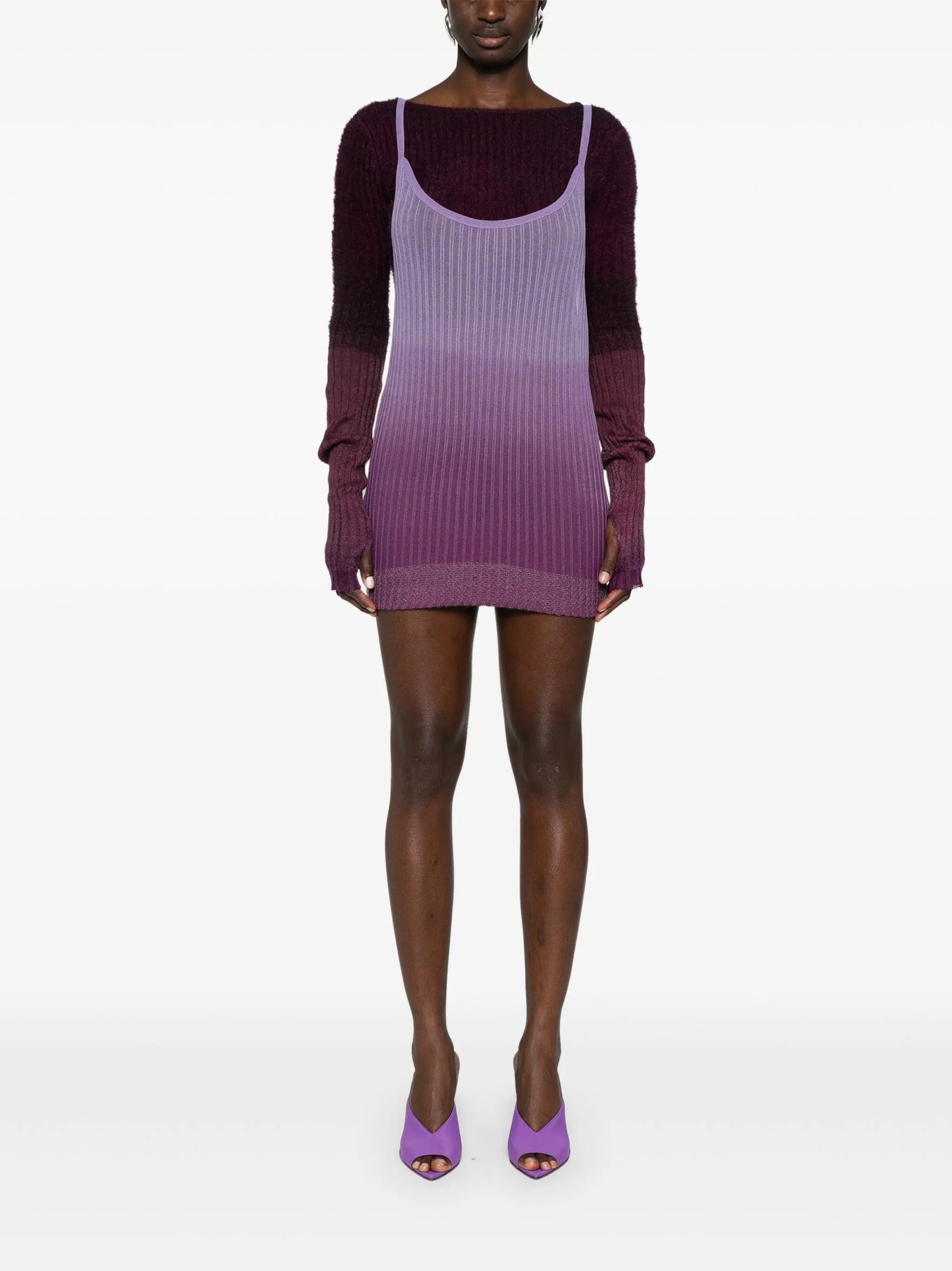 ombré ribbed-knit midi dress