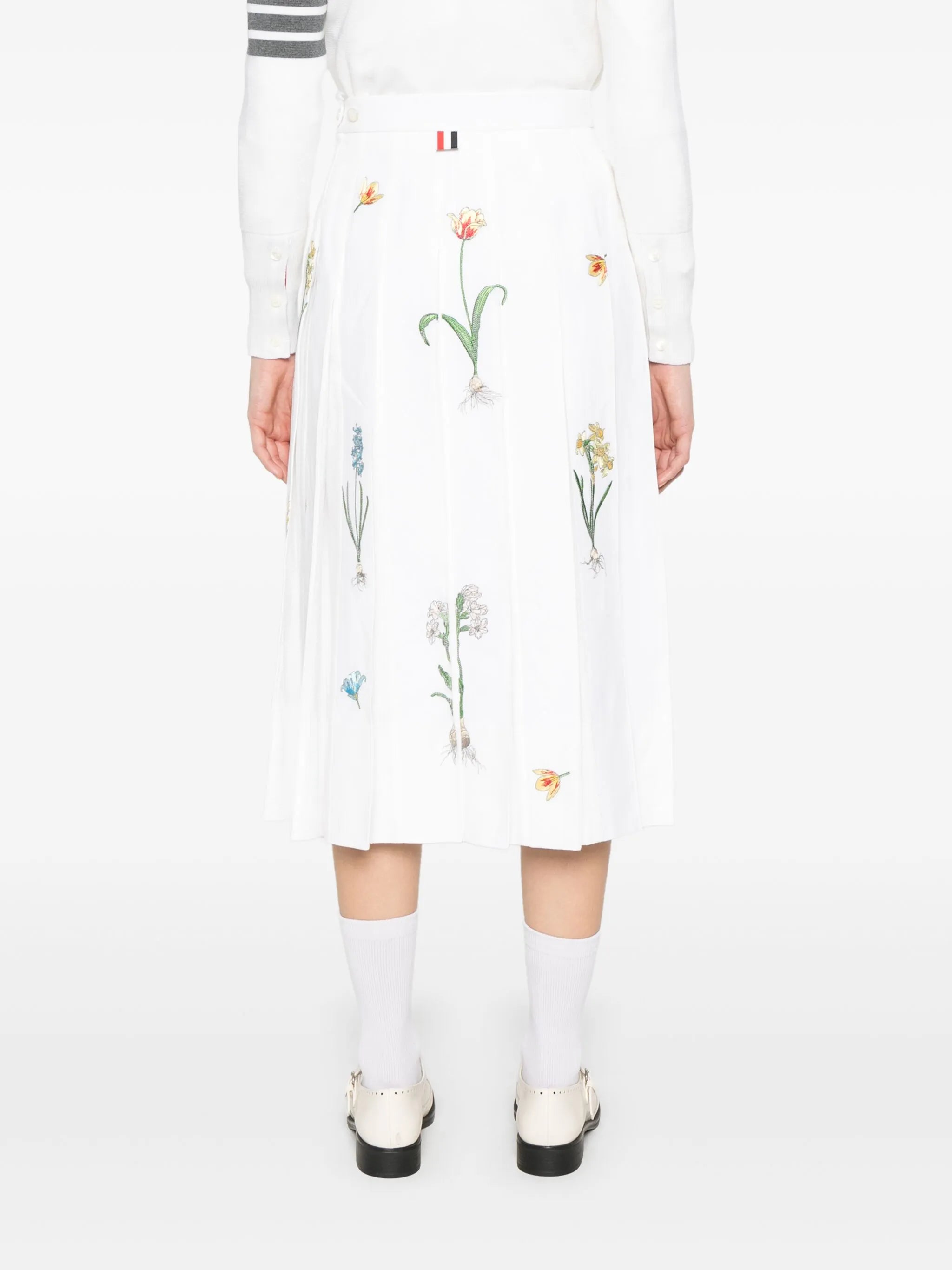 floral-embroidery midi skirt