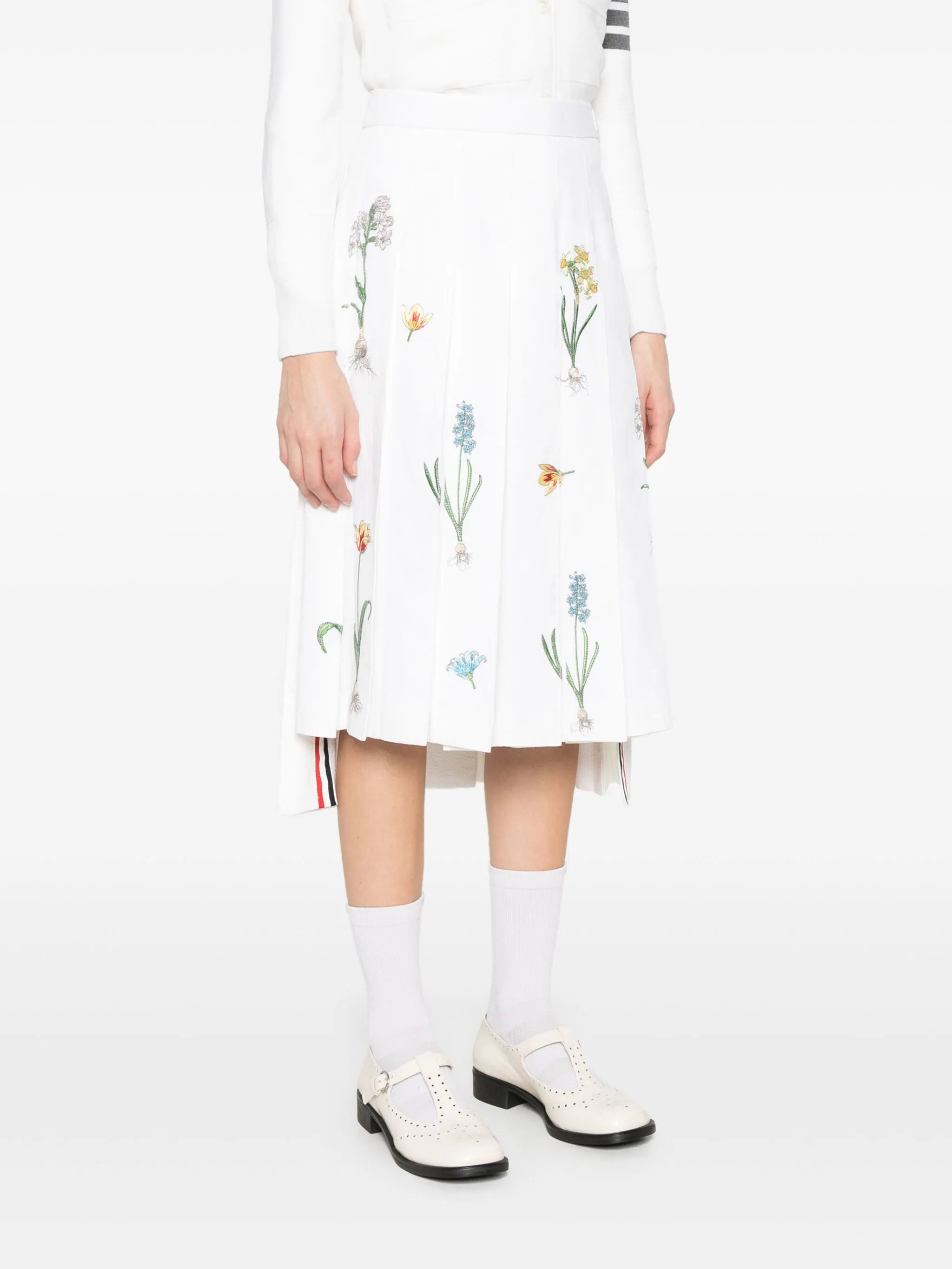 floral-embroidery midi skirt