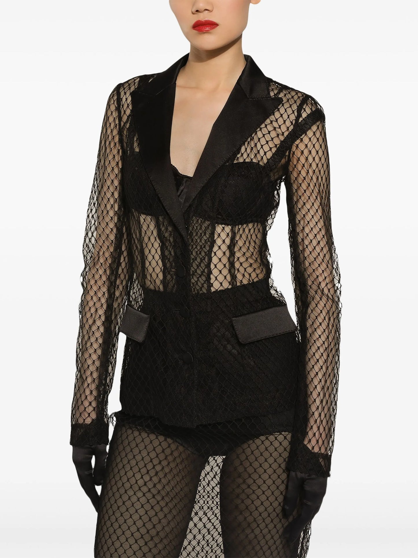 single-breasted mesh jacket