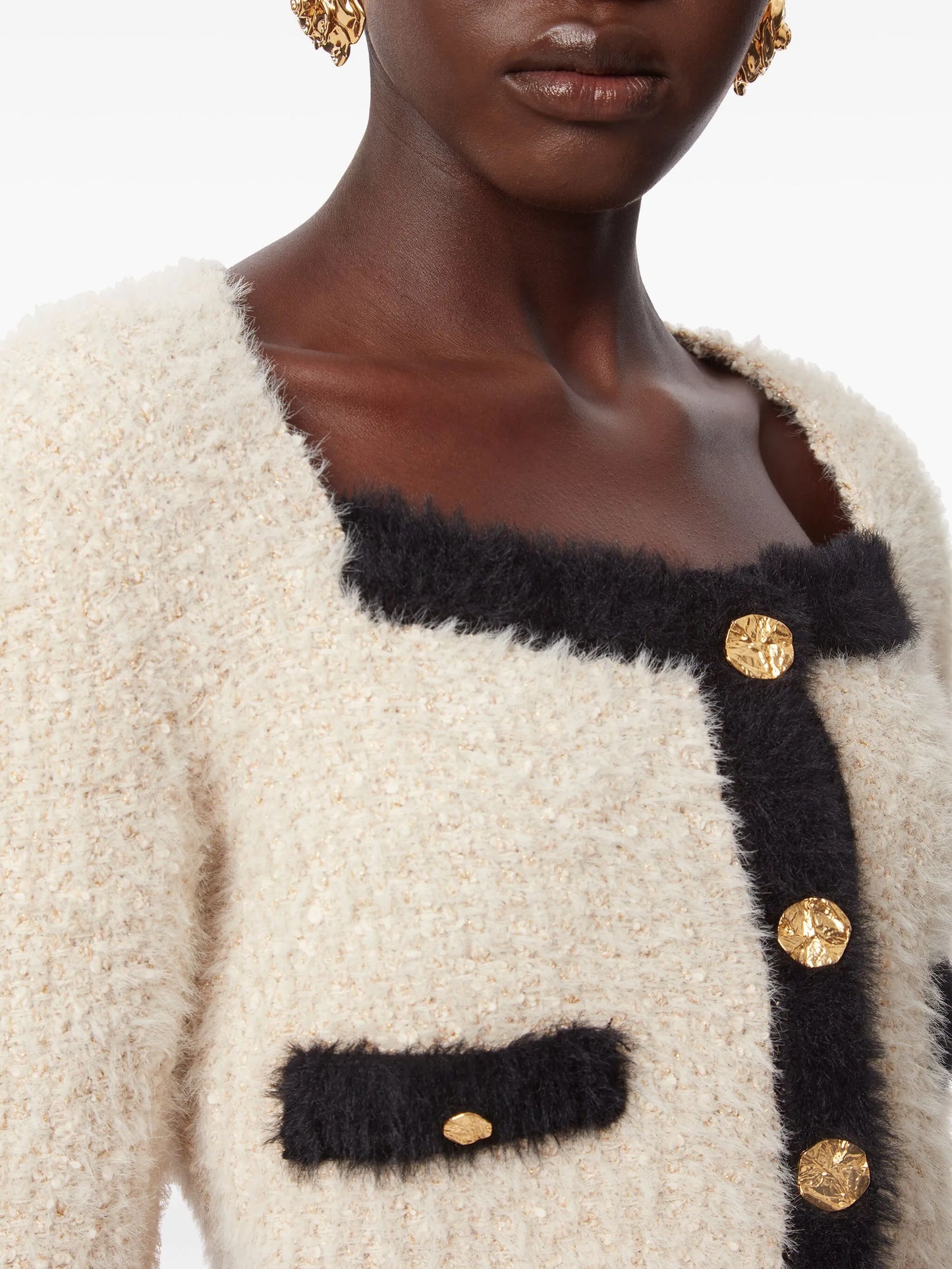 square neck tweed cardigan