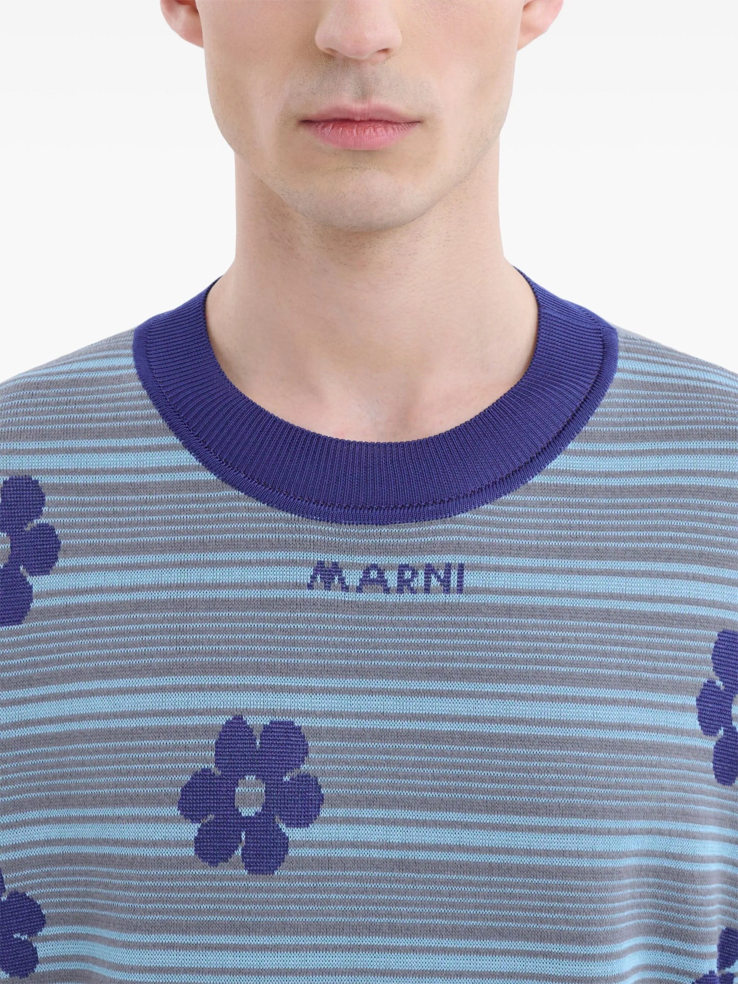 logo-intarsia striped knit top