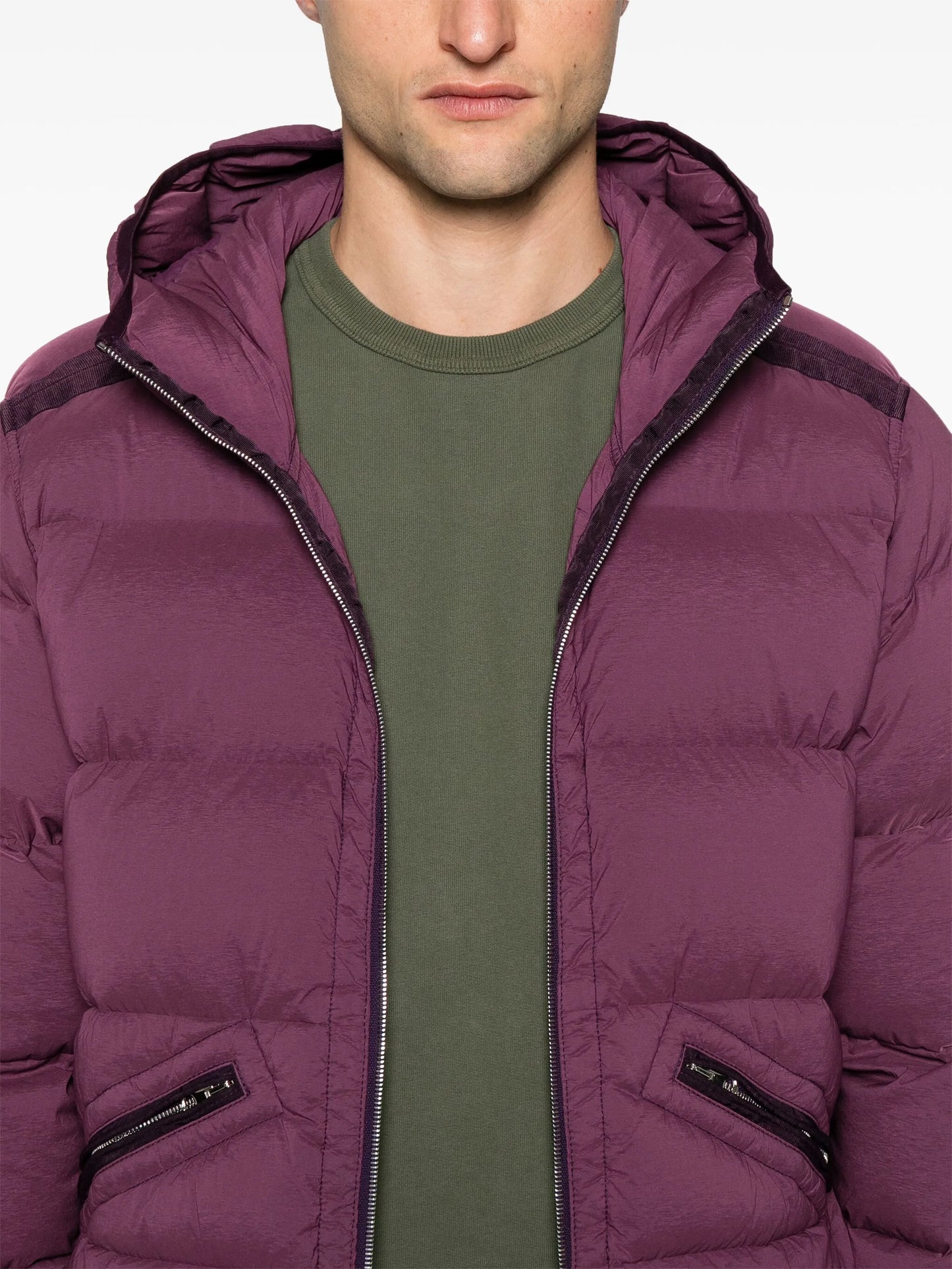 Compass-badge hooded padded jacket