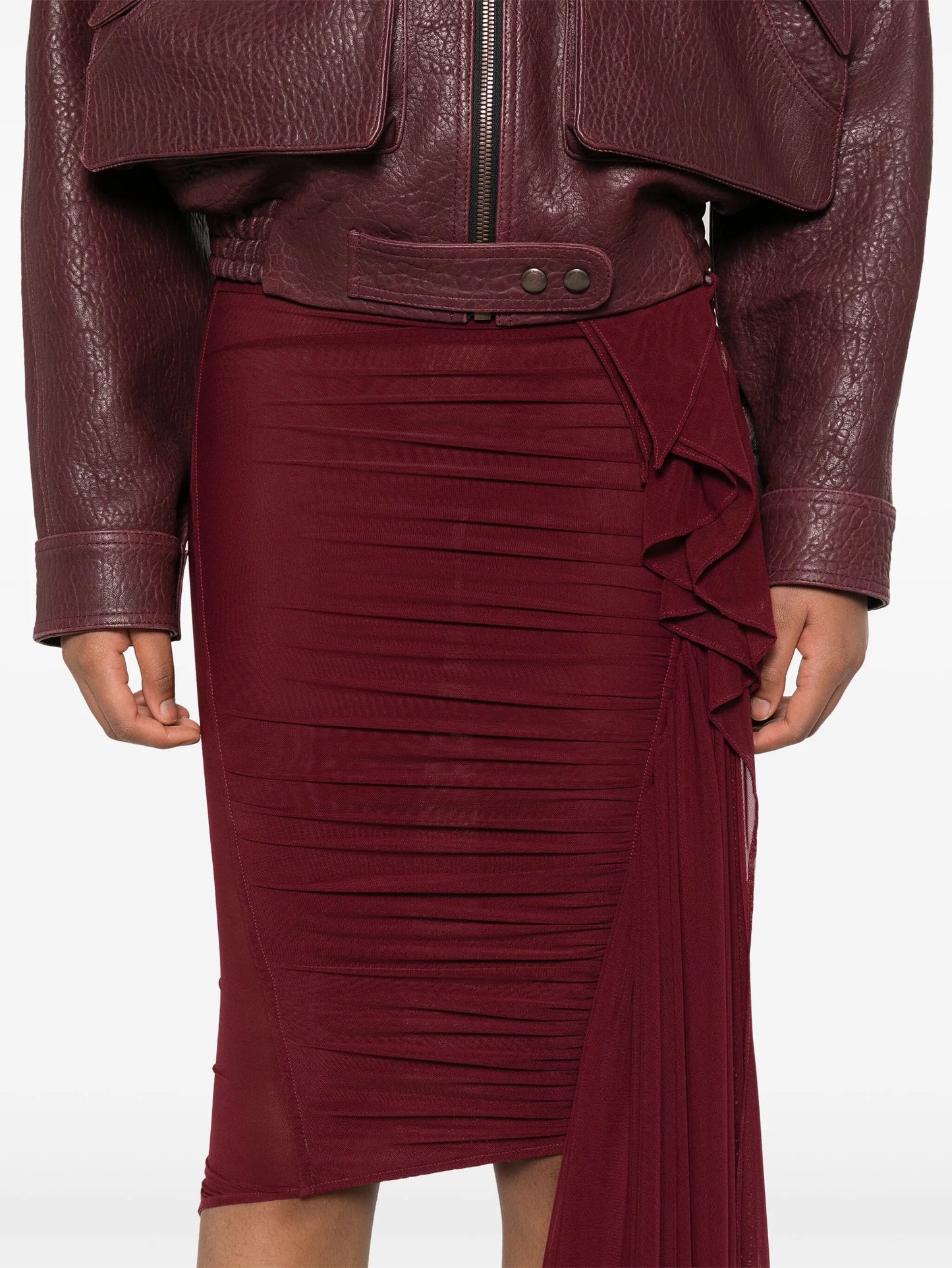 ruched midi skirt