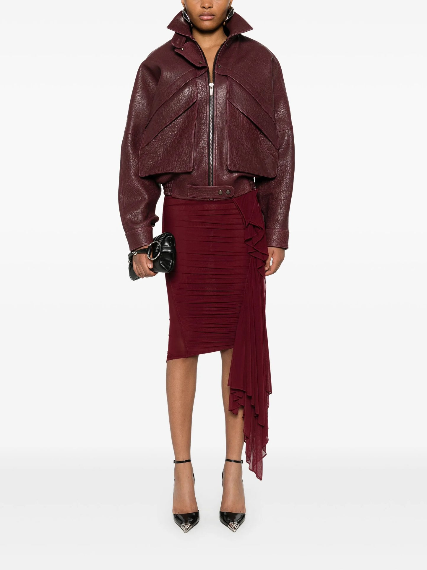 ruched midi skirt
