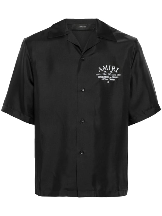 logo-print silk shirt