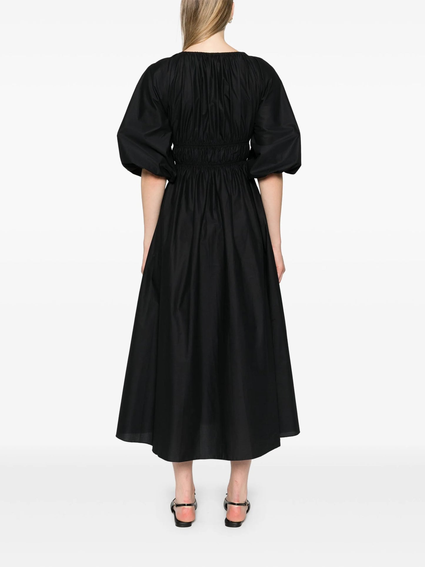 V-neck shirred maxi dress