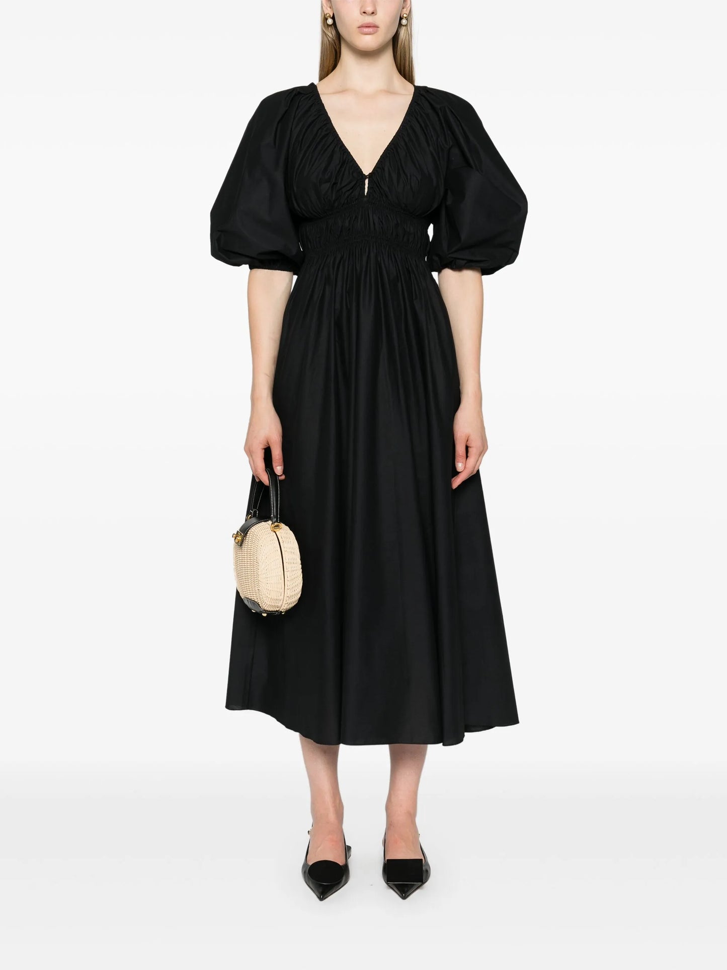 V-neck shirred maxi dress