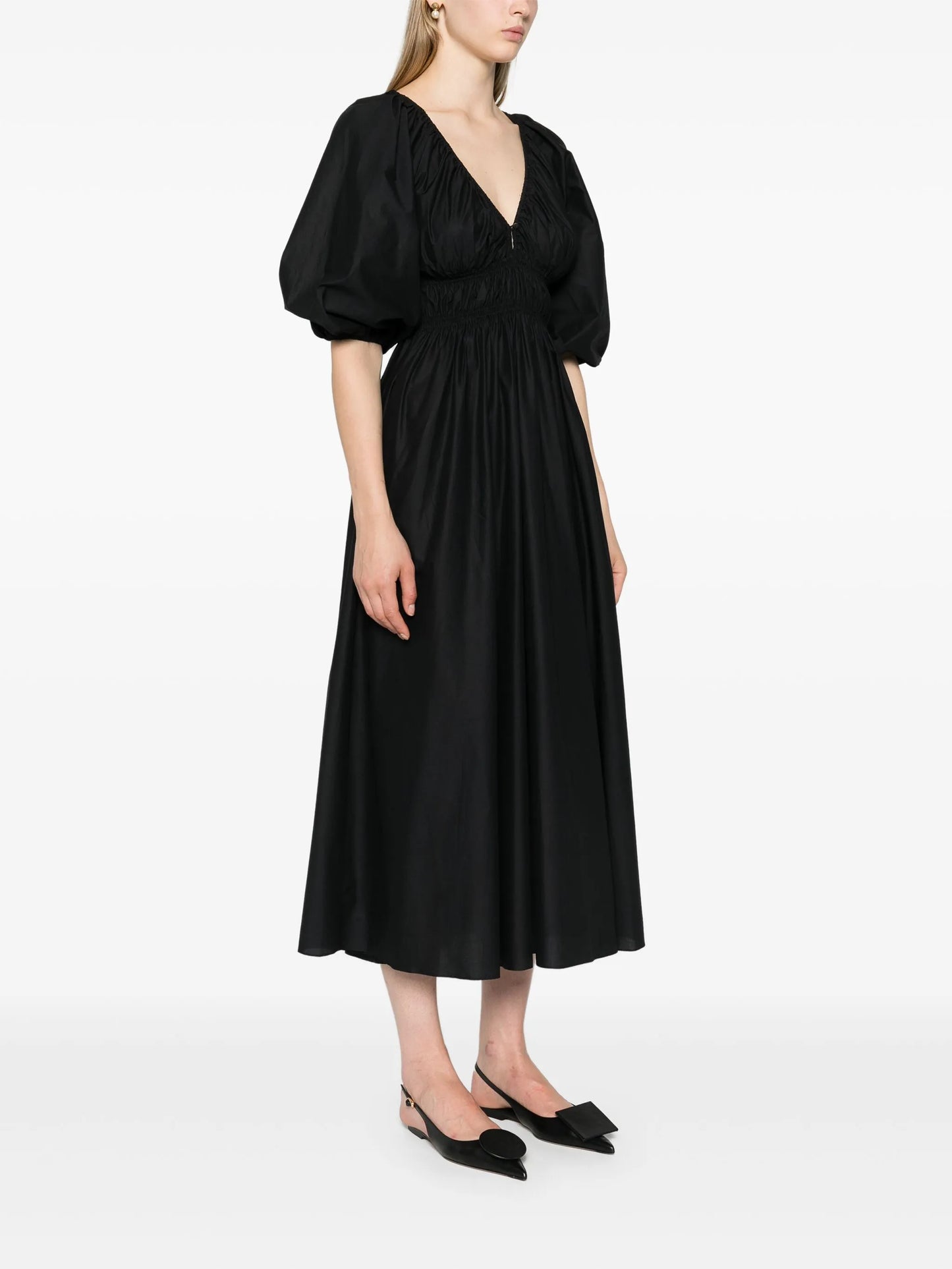 V-neck shirred maxi dress