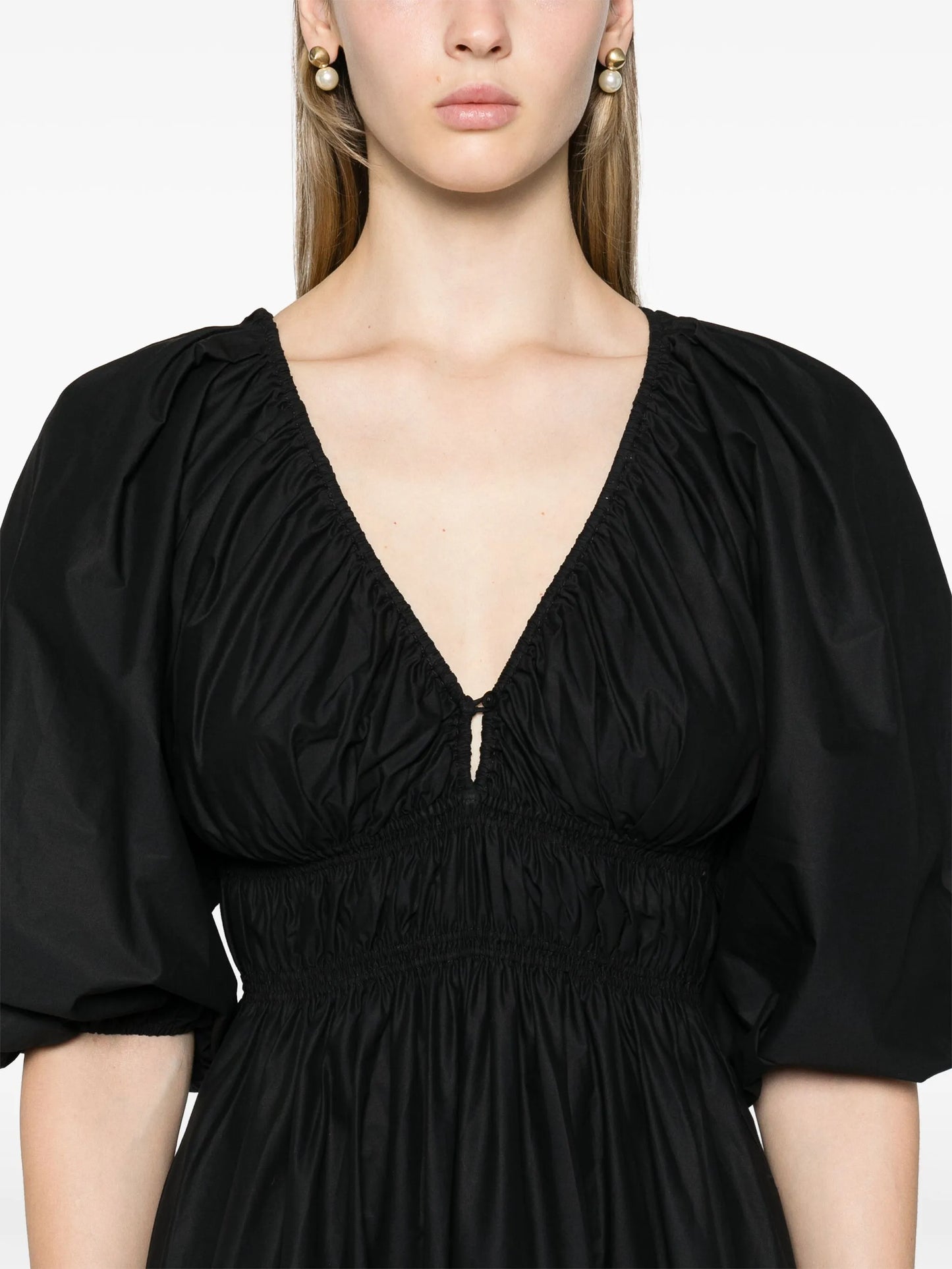 V-neck shirred maxi dress