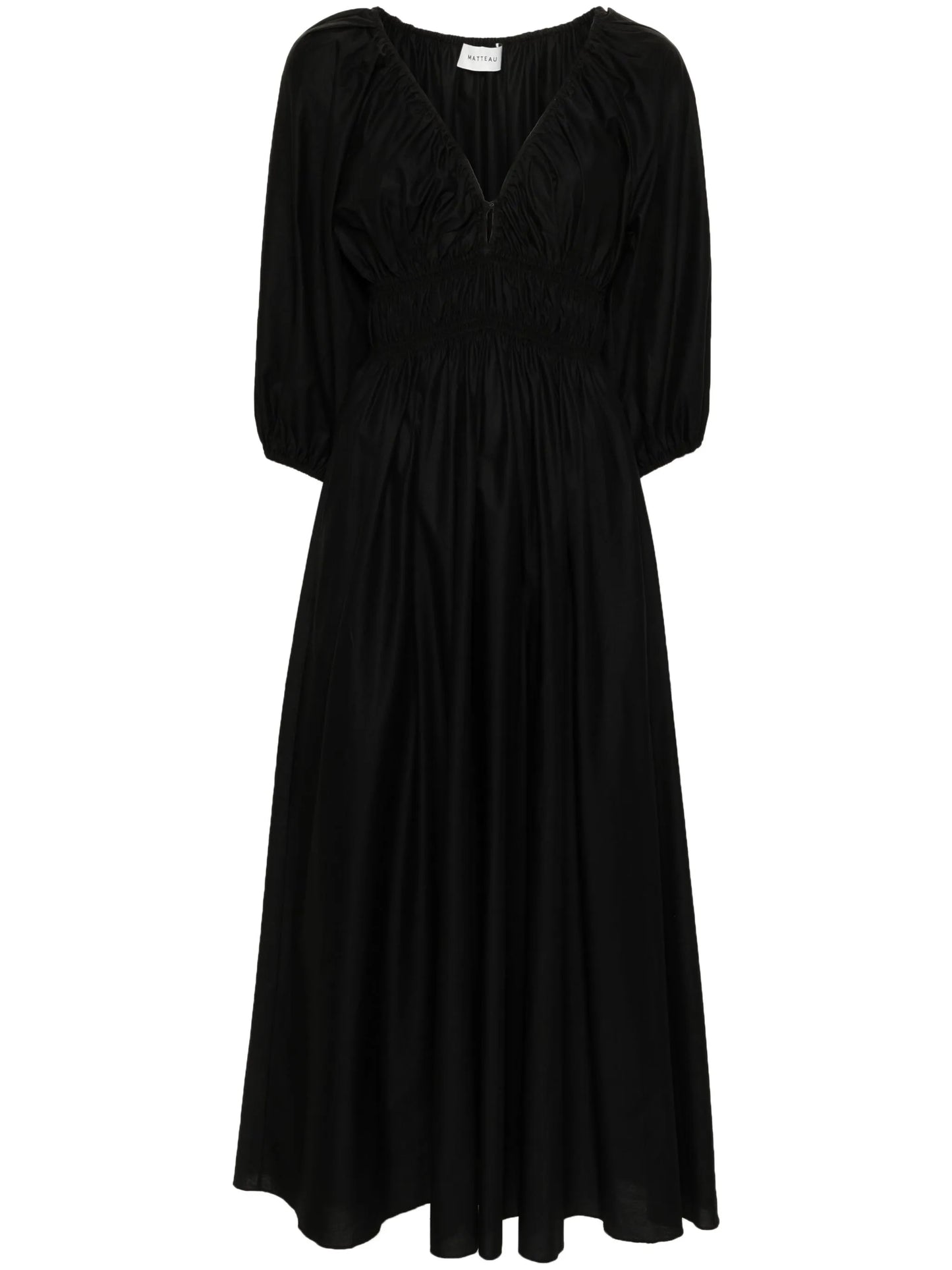 V-neck shirred maxi dress