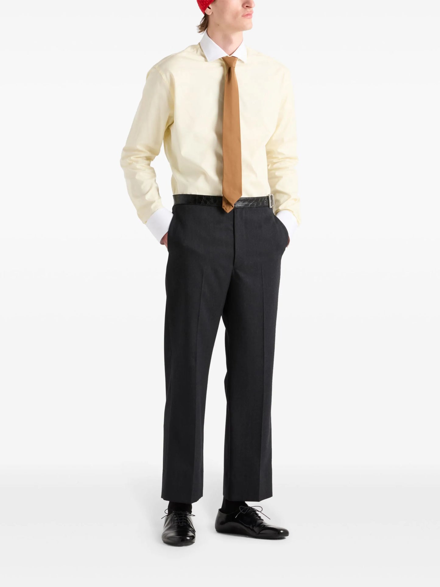 contrasting-collar cotton shirt