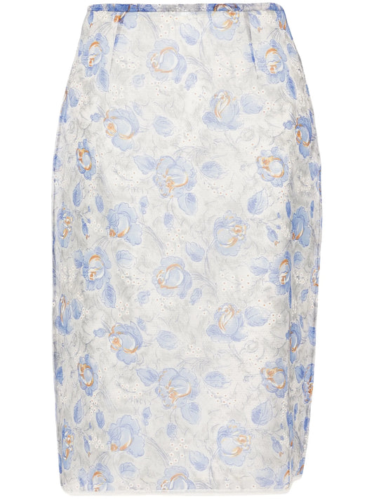floral-print sheer pencil skirt