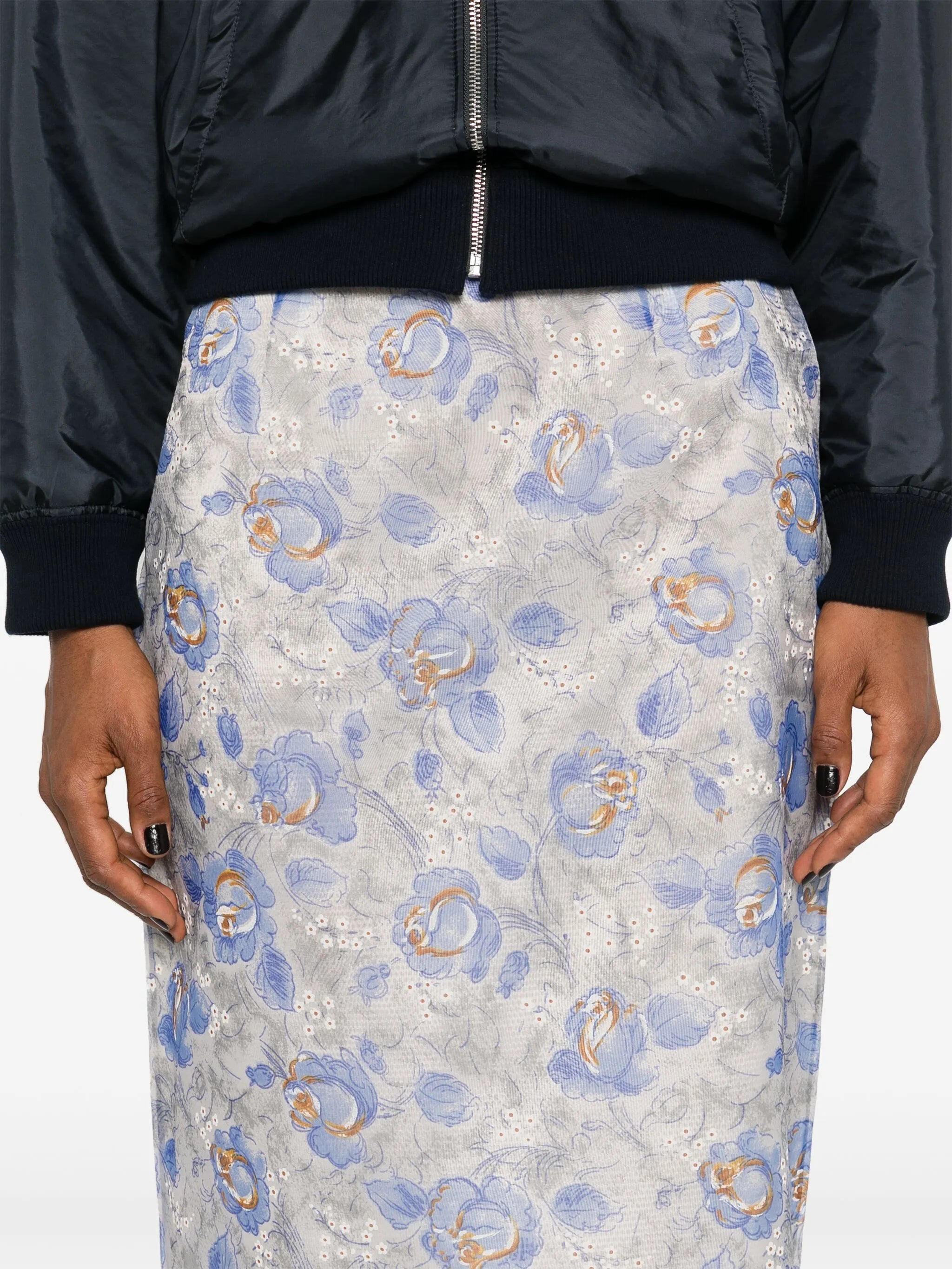 floral-print sheer pencil skirt