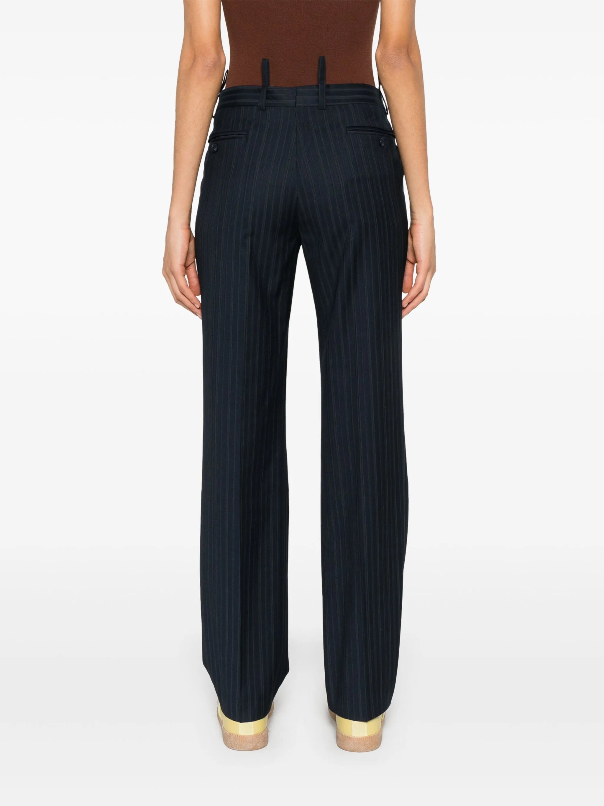 pinstriped tailored straight trousers