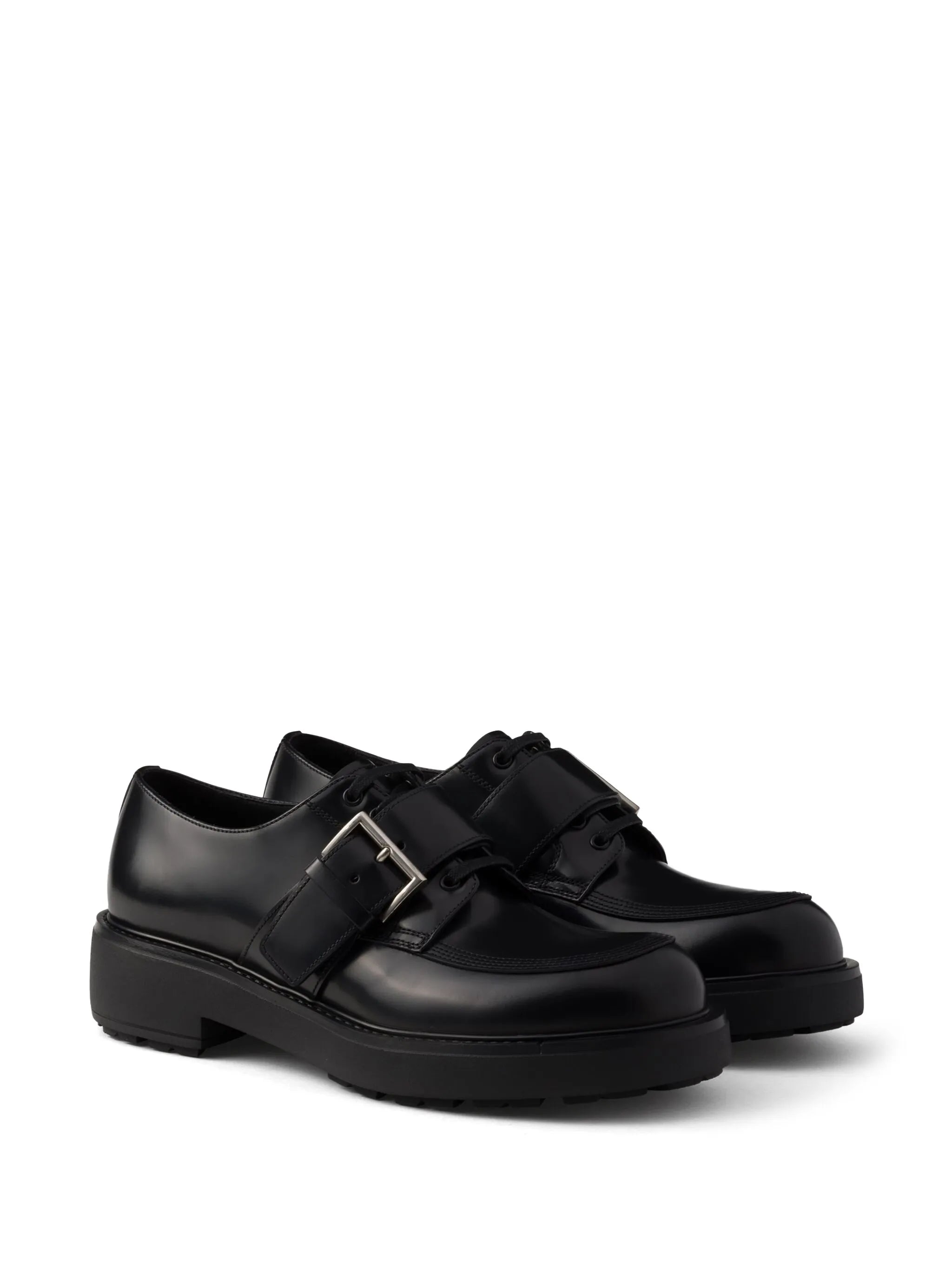 brushed leather buckled derby shoes