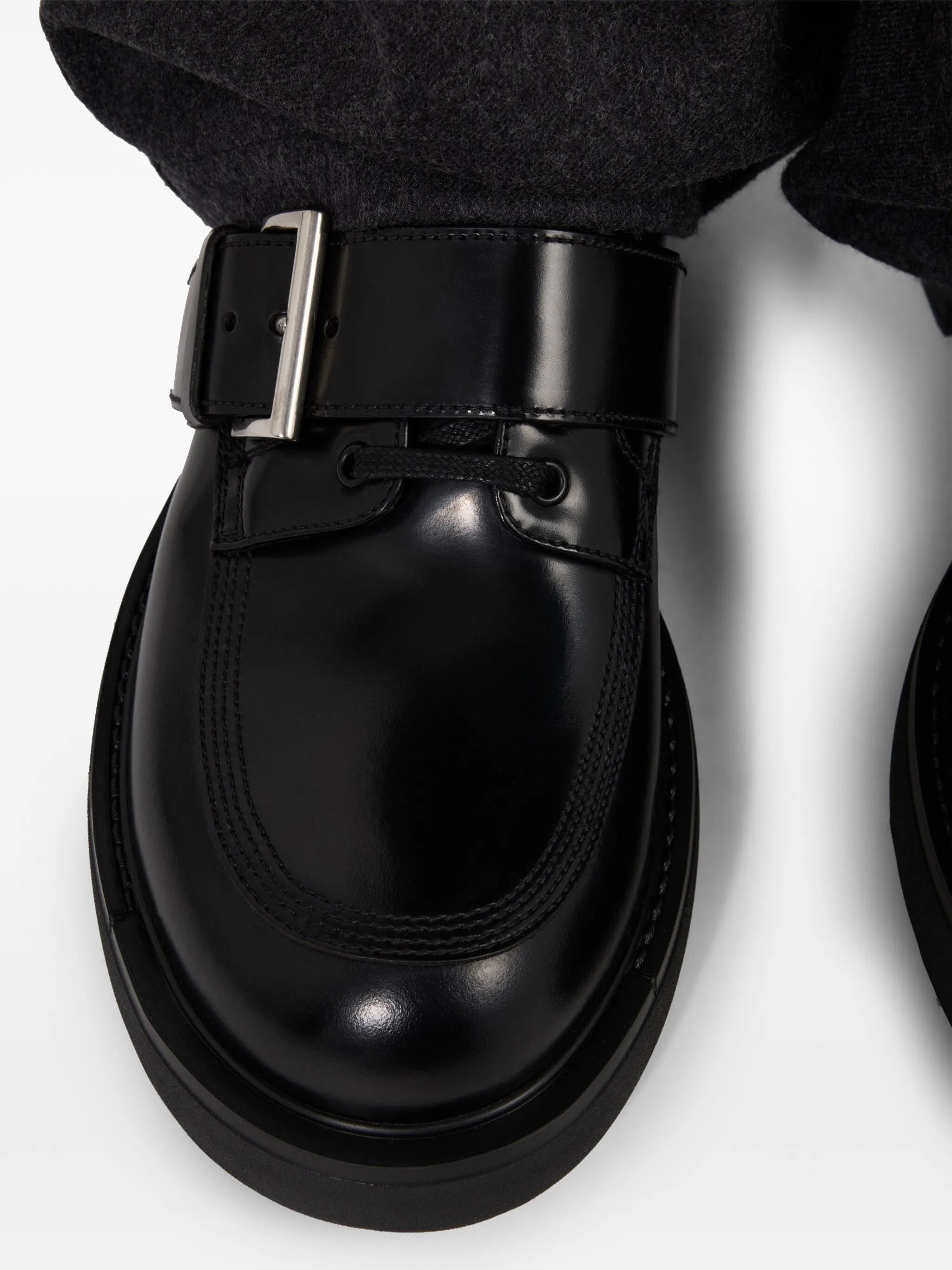 brushed leather buckled derby shoes