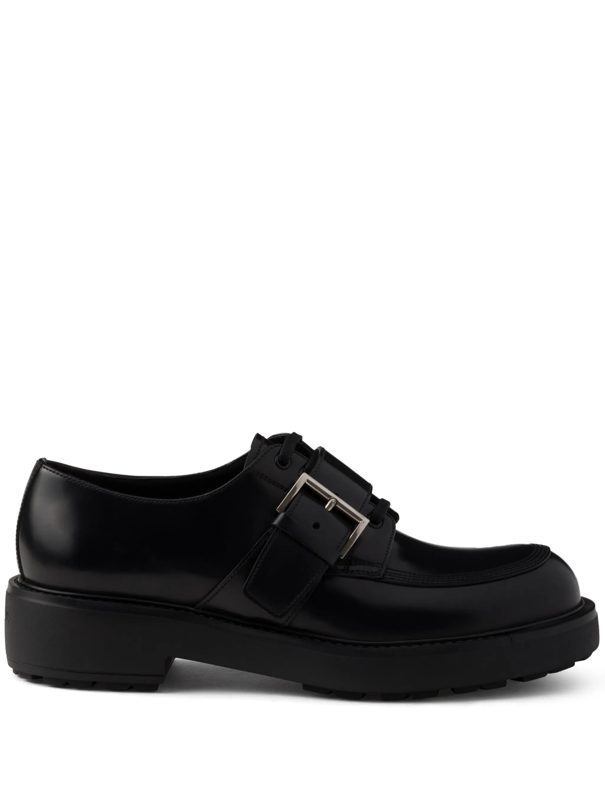 brushed leather buckled derby shoes