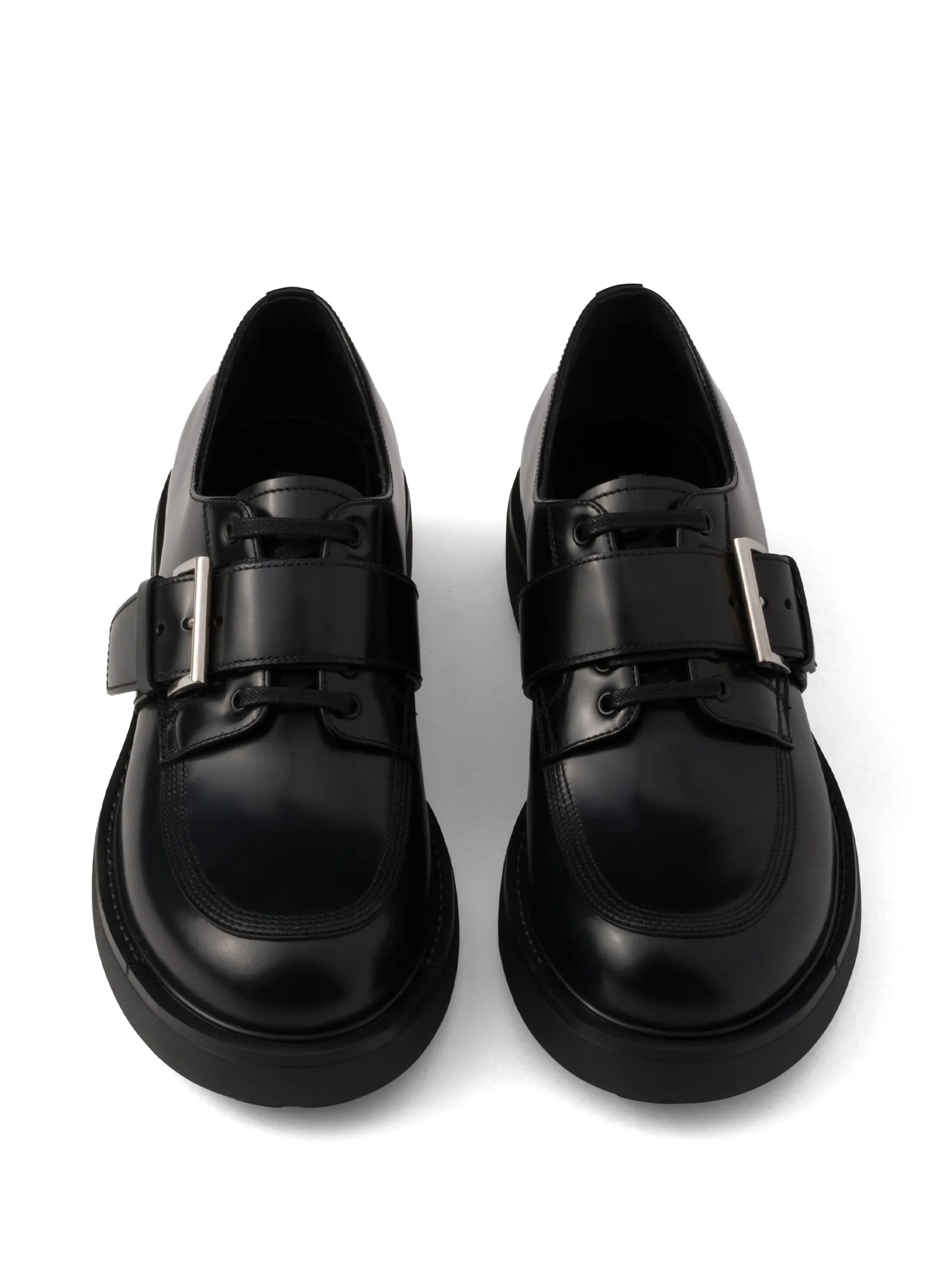 brushed leather buckled derby shoes
