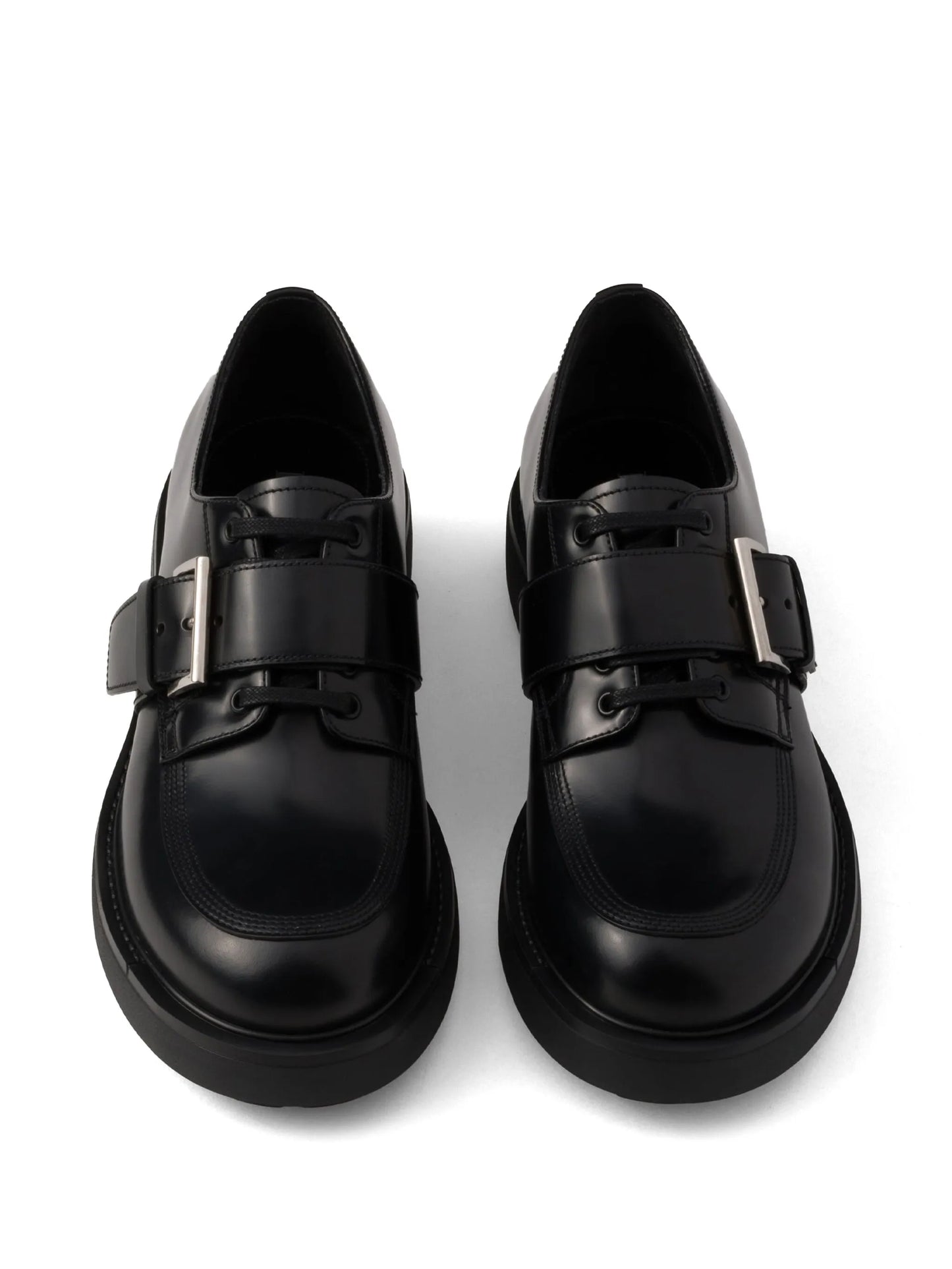 brushed leather buckled derby shoes
