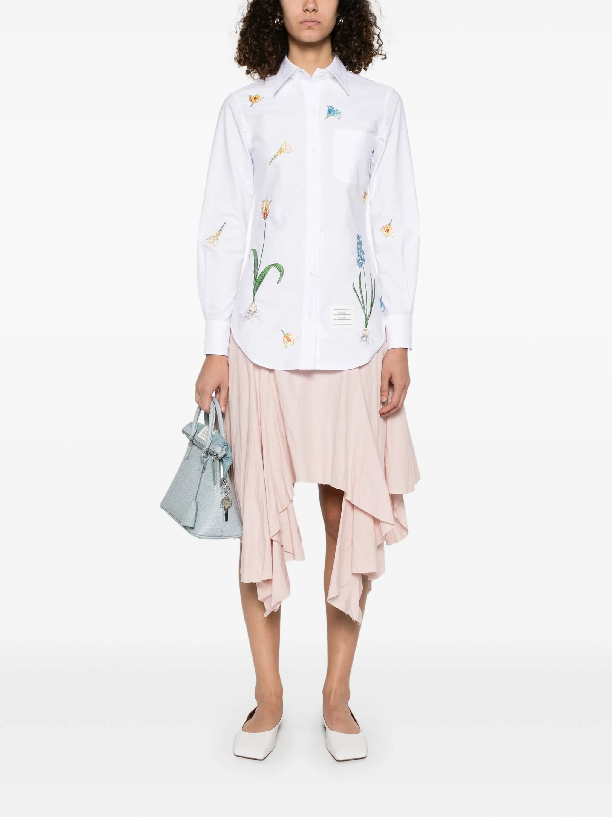 floral-embroidery cotton shirt