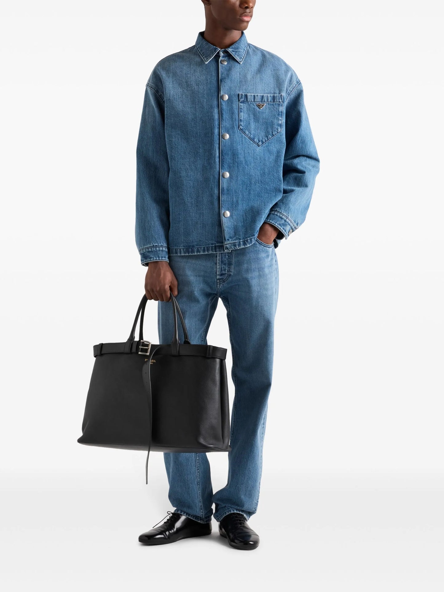 enamel-triangle logo denim shirt