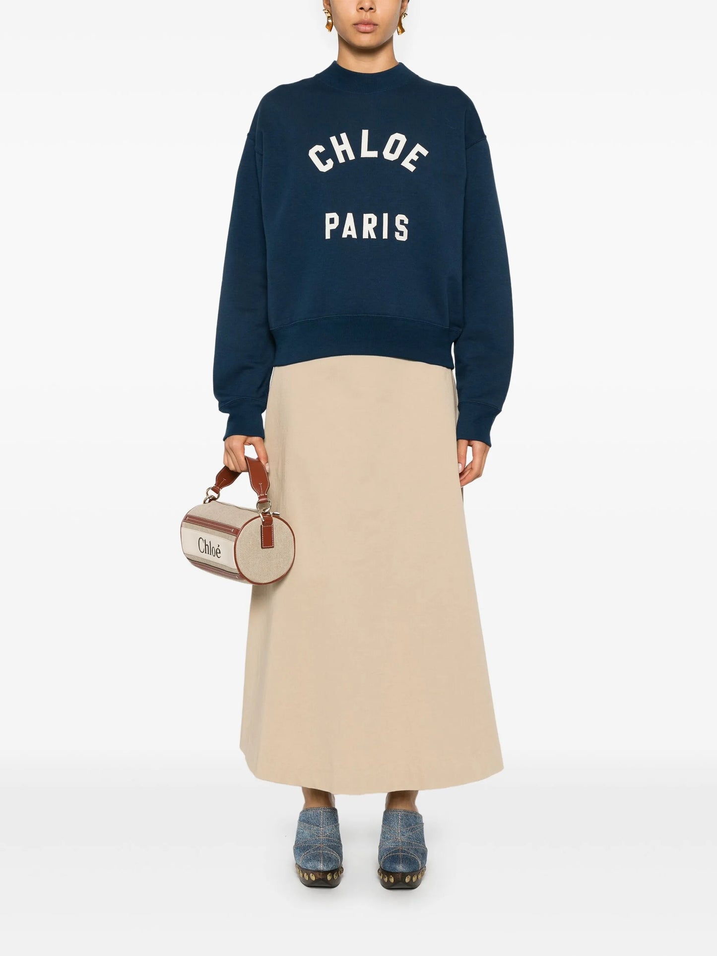 mock-neck logo-patch sweatshirt