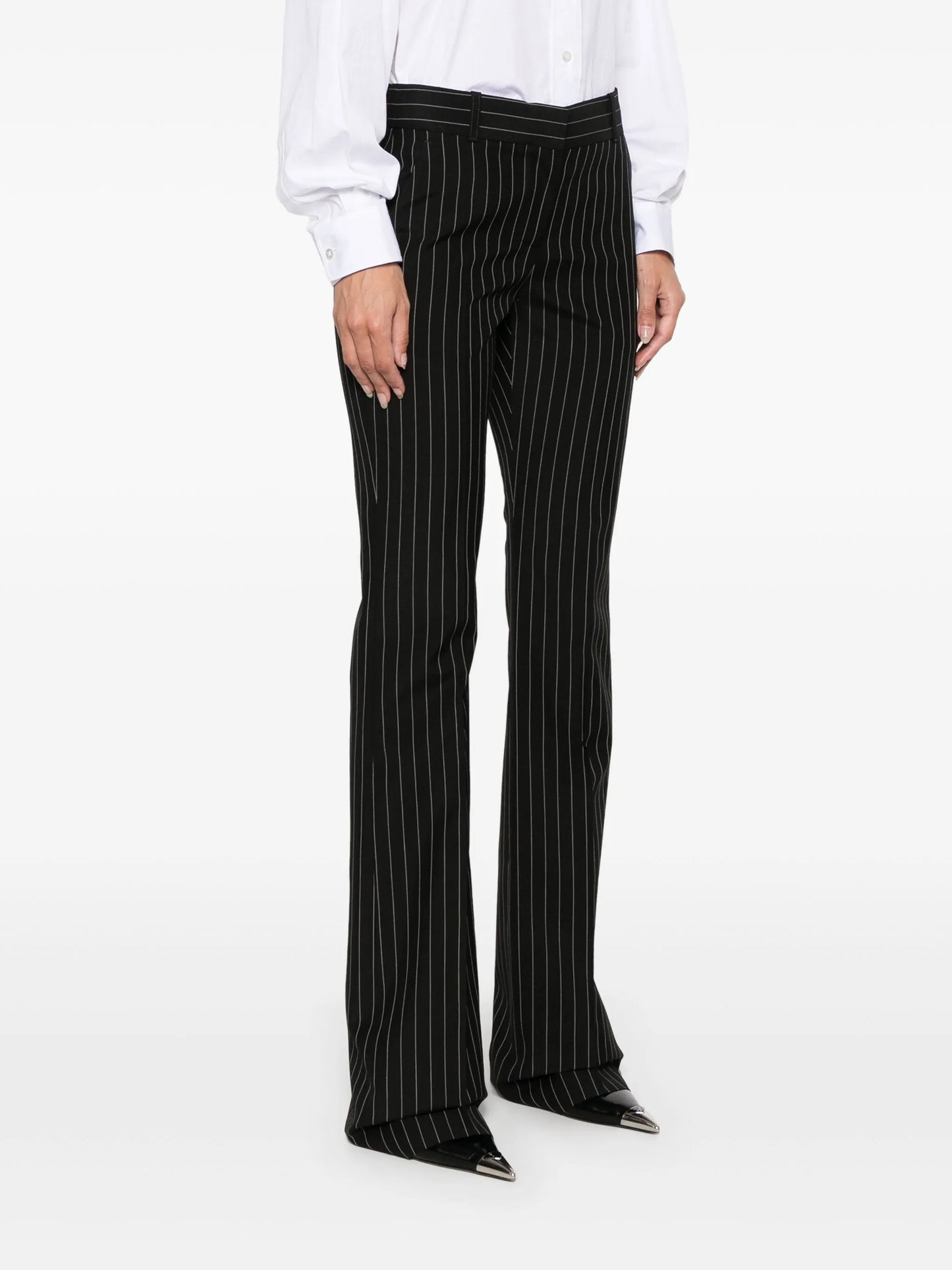 pinstriped straight trousers
