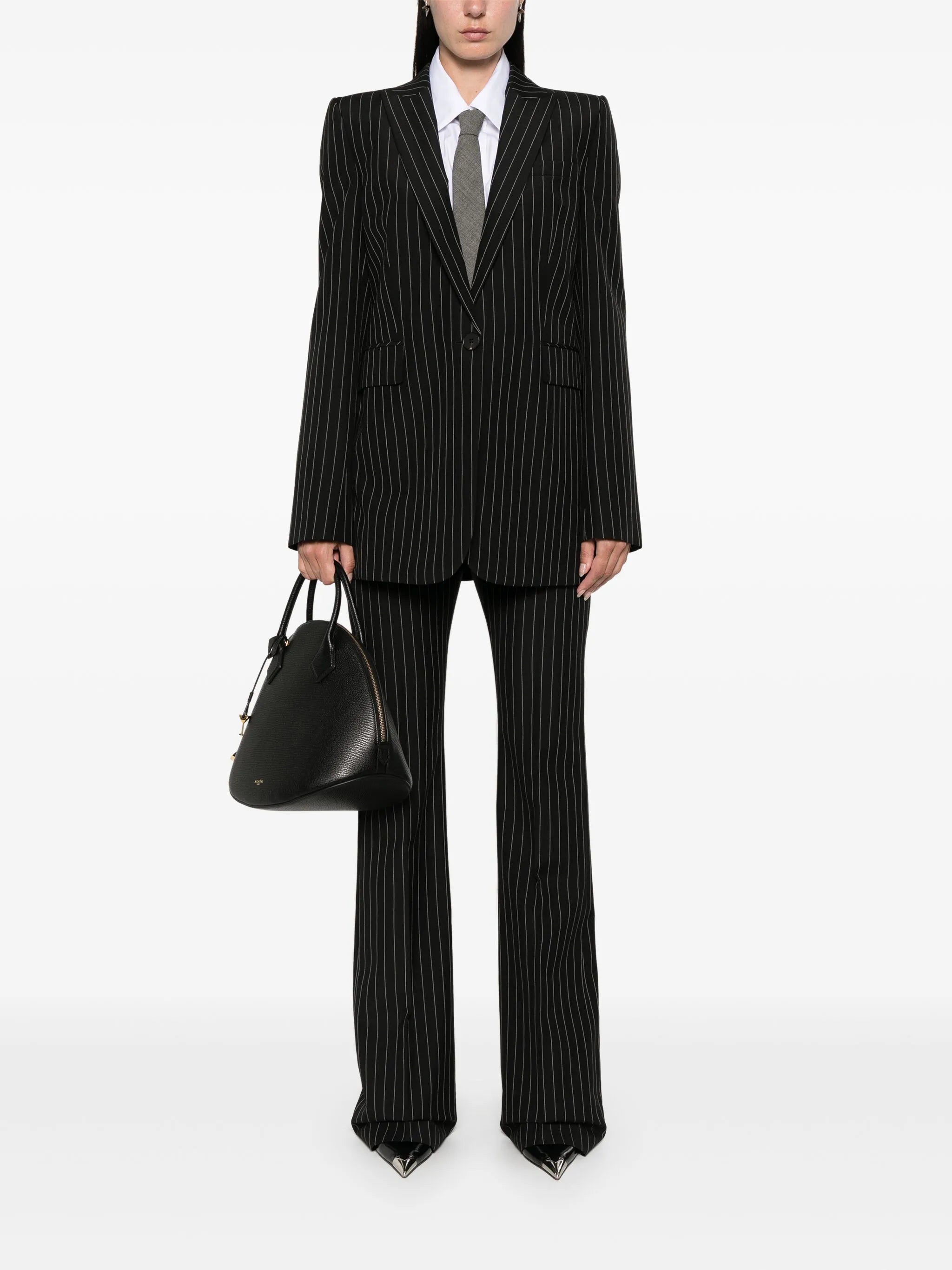 pinstriped straight trousers