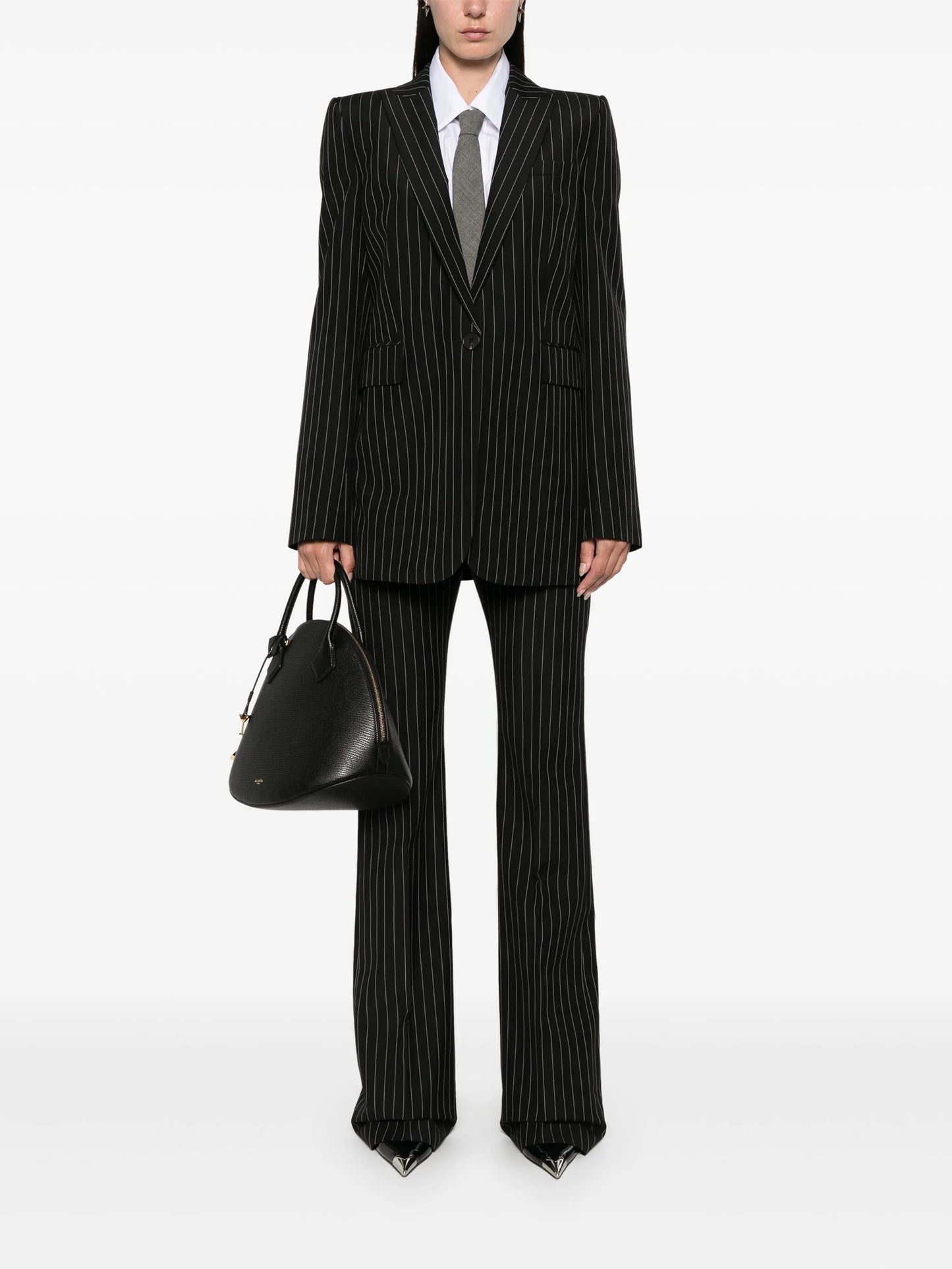 pinstriped straight trousers
