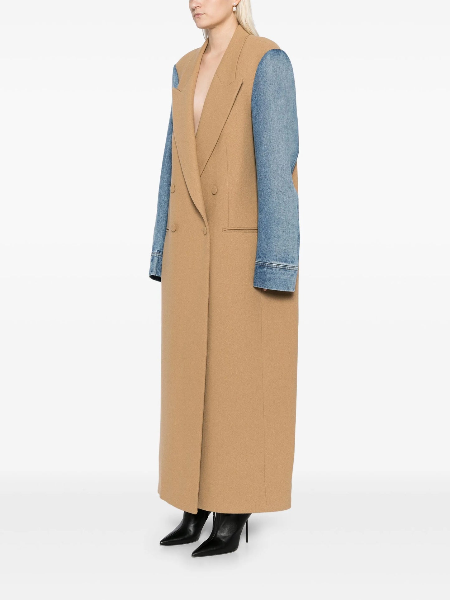 contrasting sleeves double-breasted coat