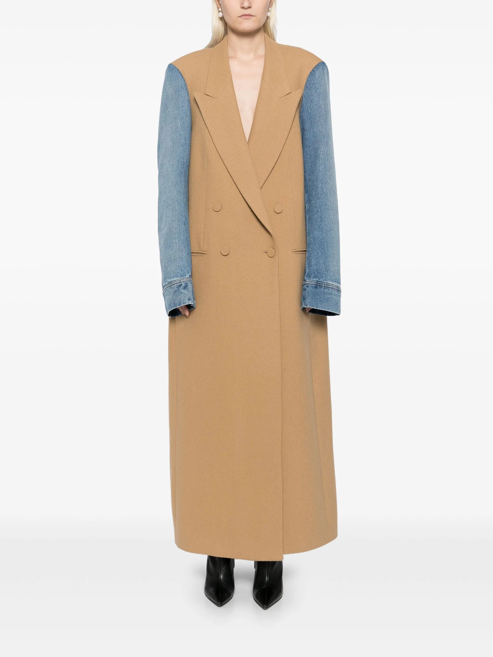 contrasting sleeves double-breasted coat