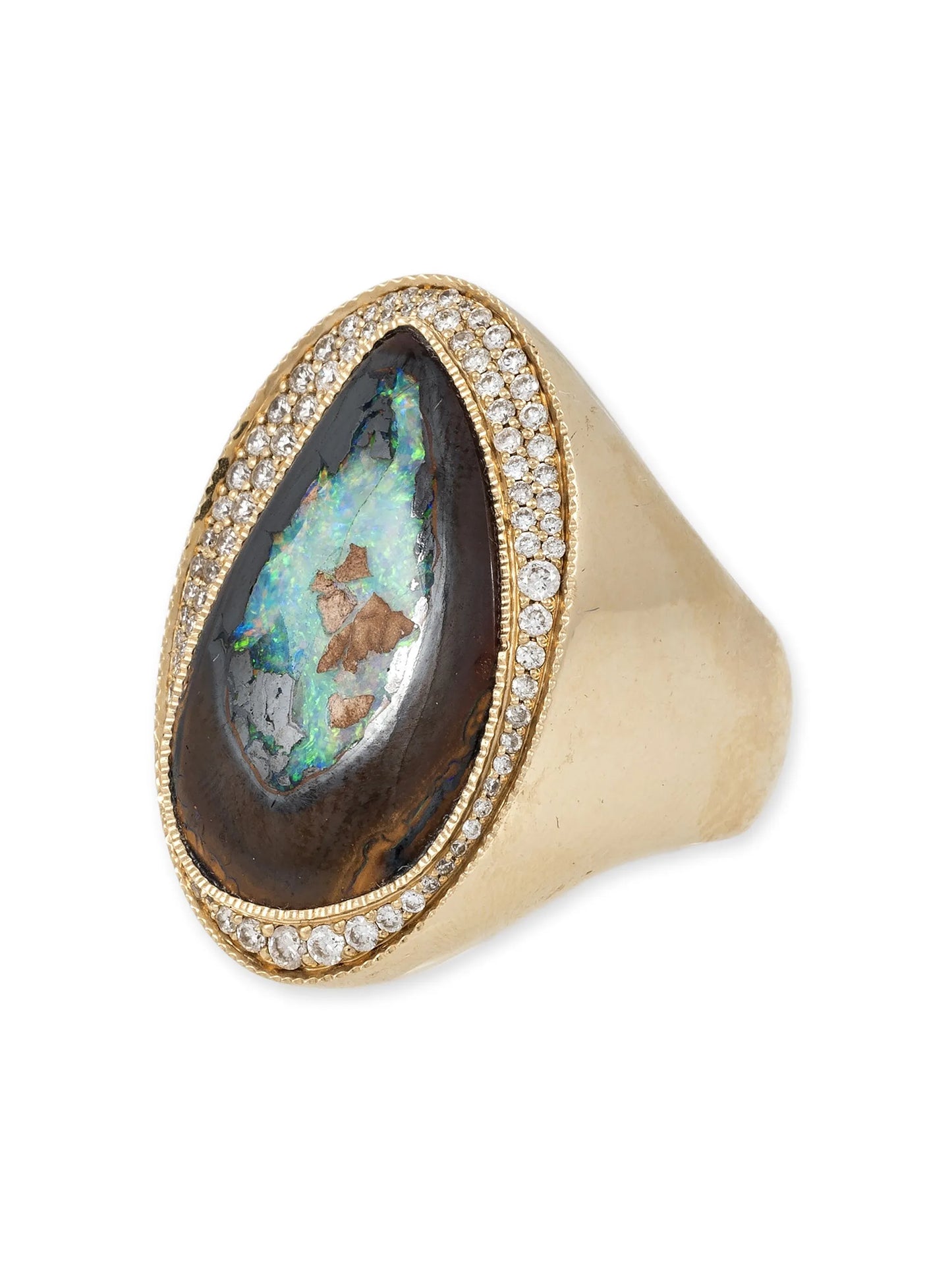 14kt yellow gold Freeform Koroit diamond and opal ring