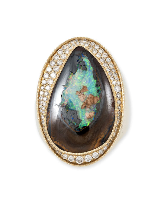 14kt yellow gold Freeform Koroit diamond and opal ring