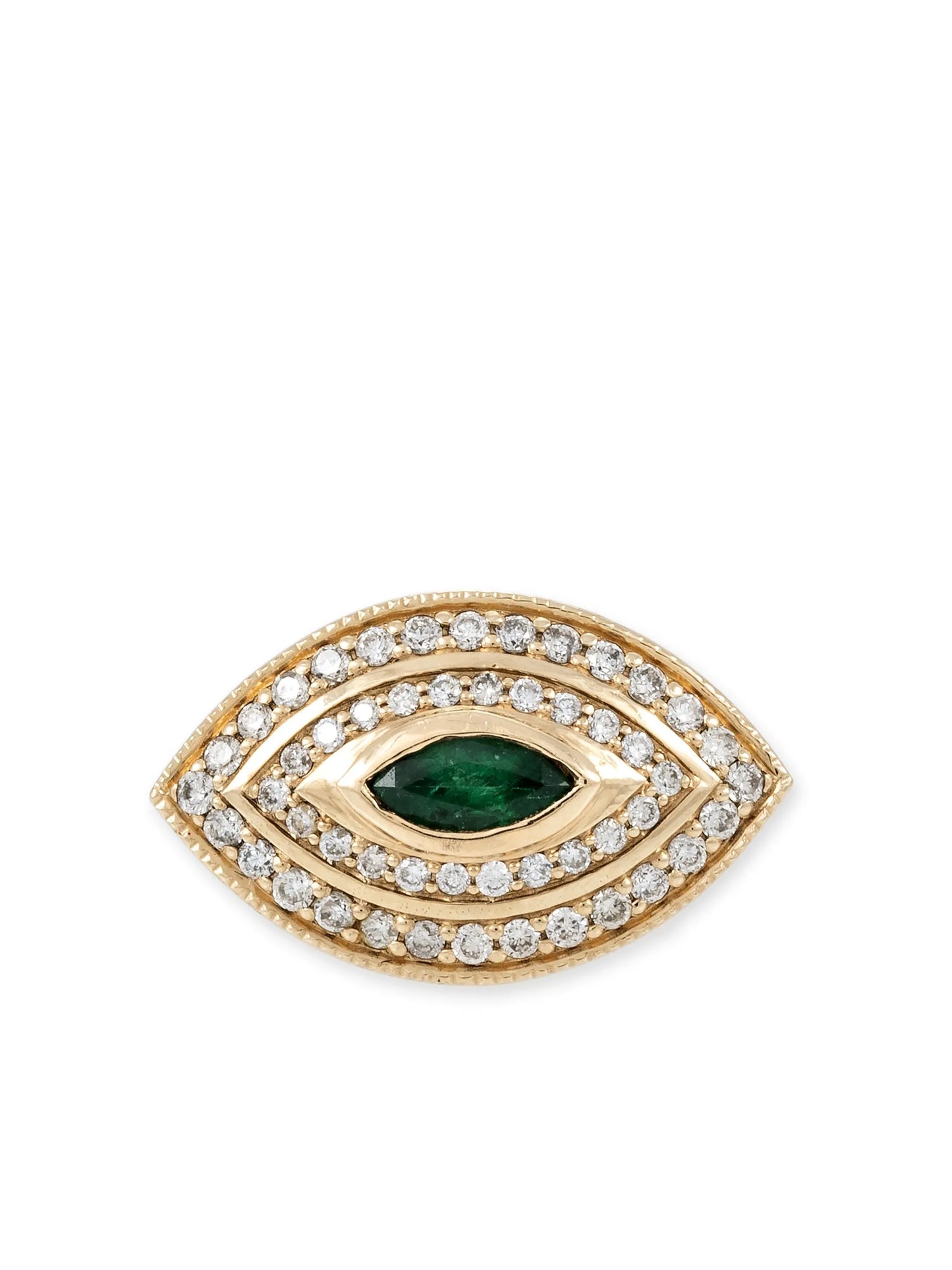 14kt yellow gold Halo Eye diamond and emerald ring