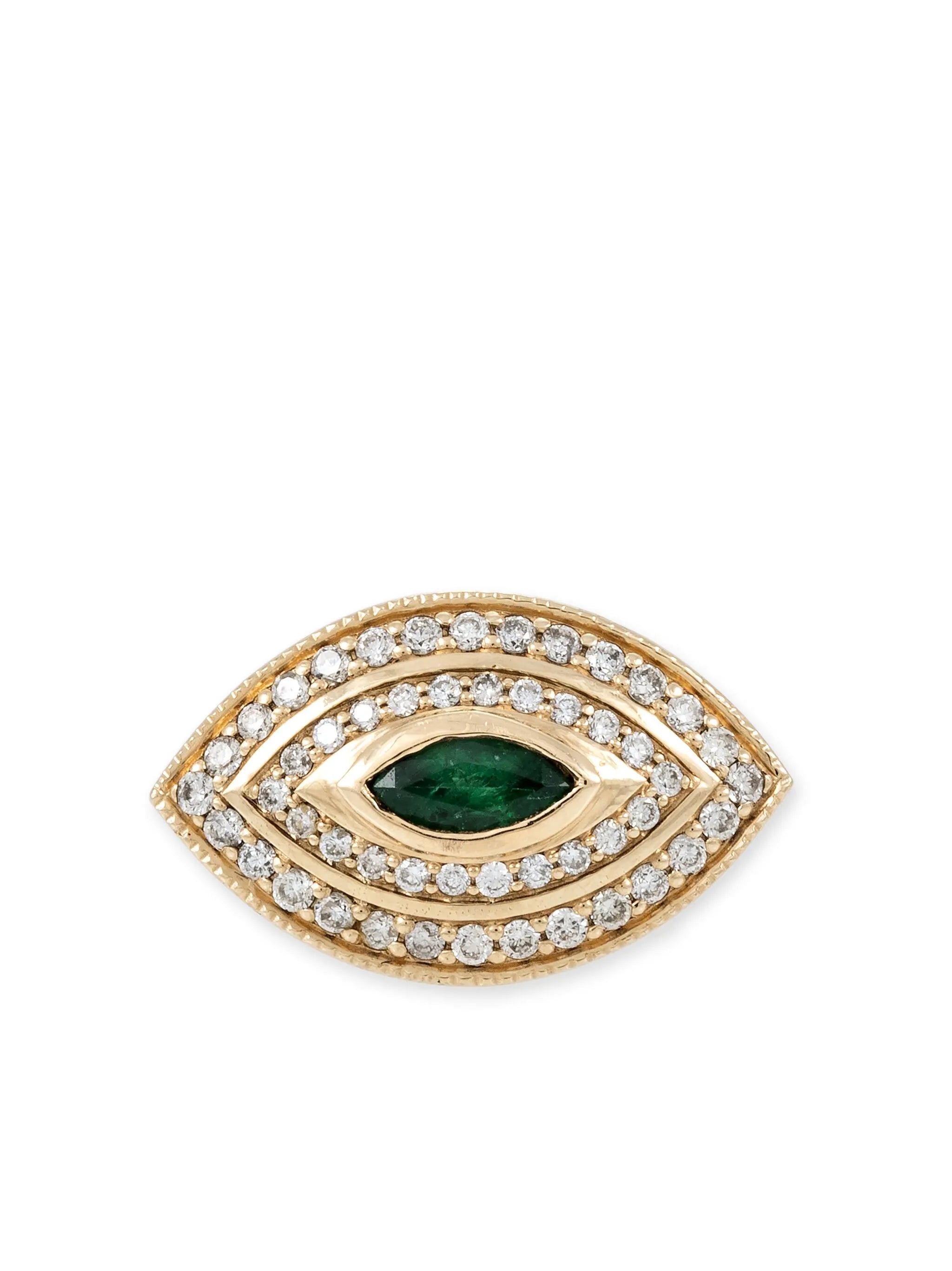 14kt yellow gold Halo Eye diamond and emerald ring