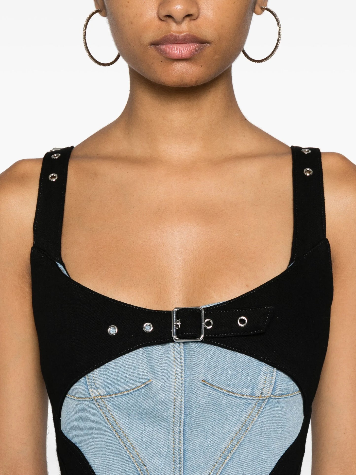 panelled denim midi dress