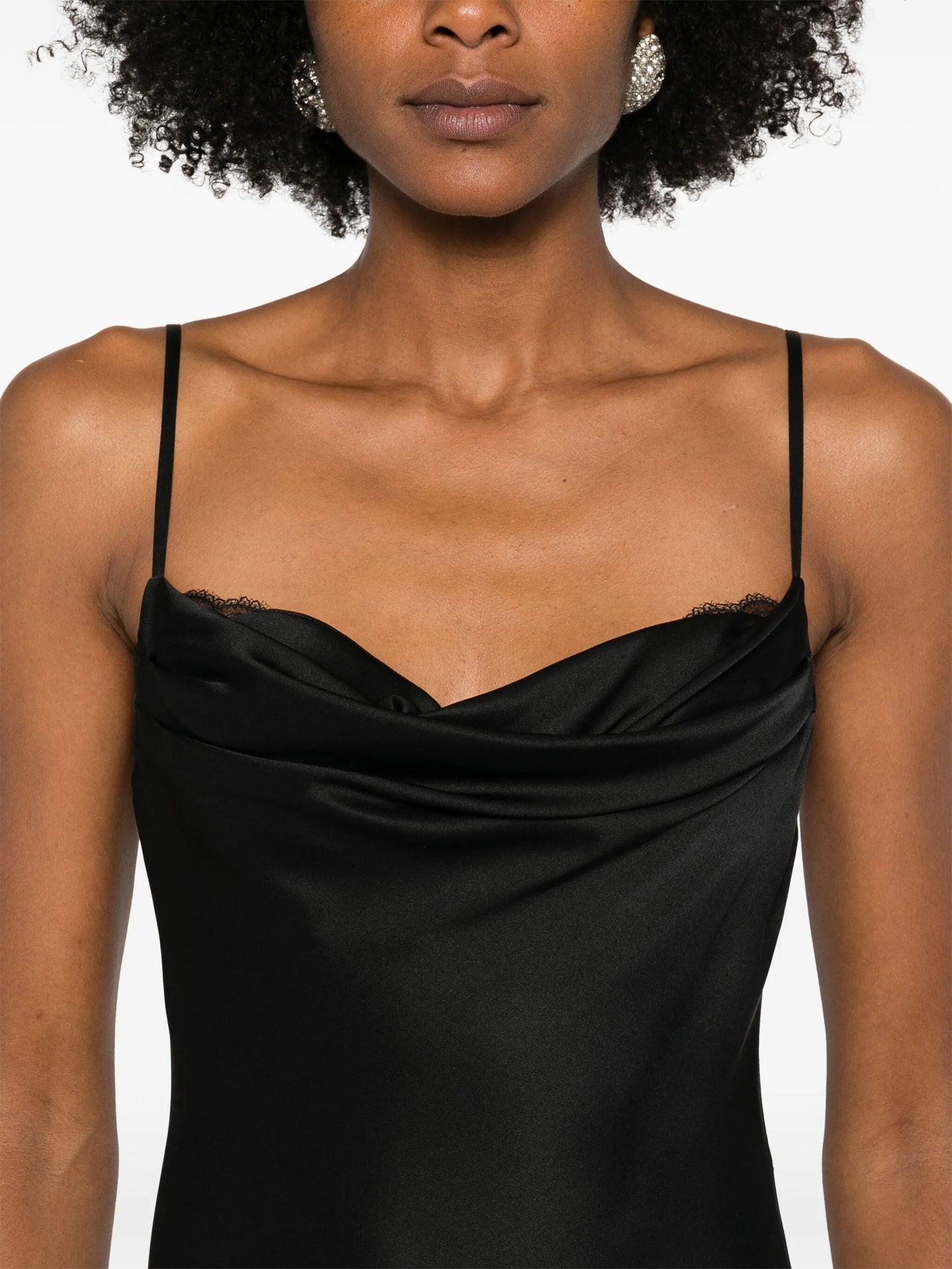 drape-neck midi dress