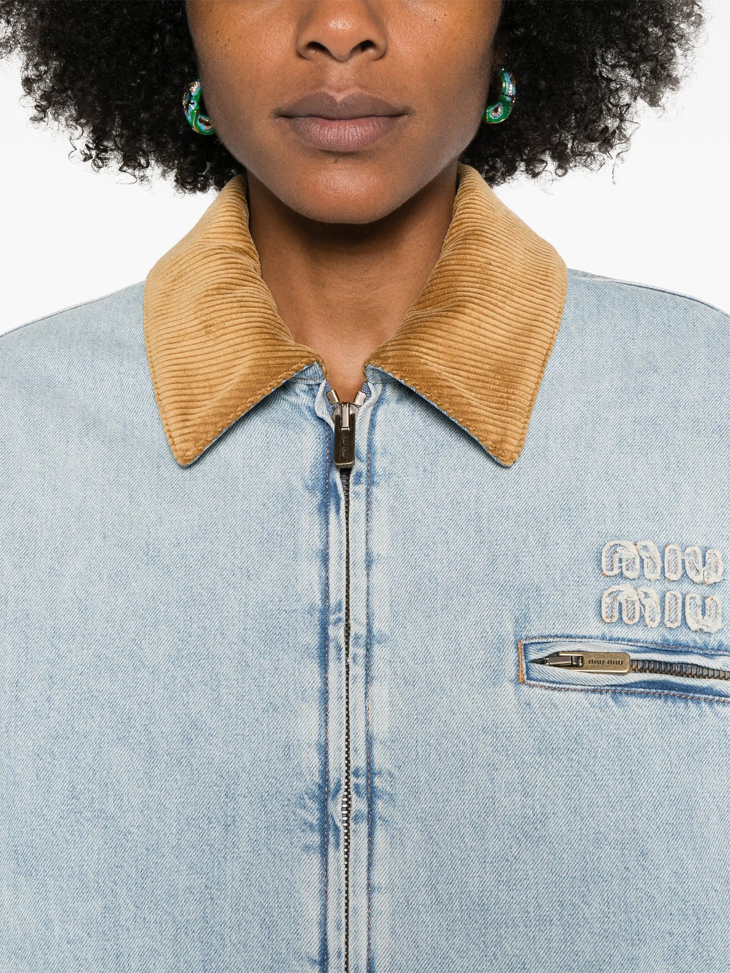logo-patch denim padded jacket