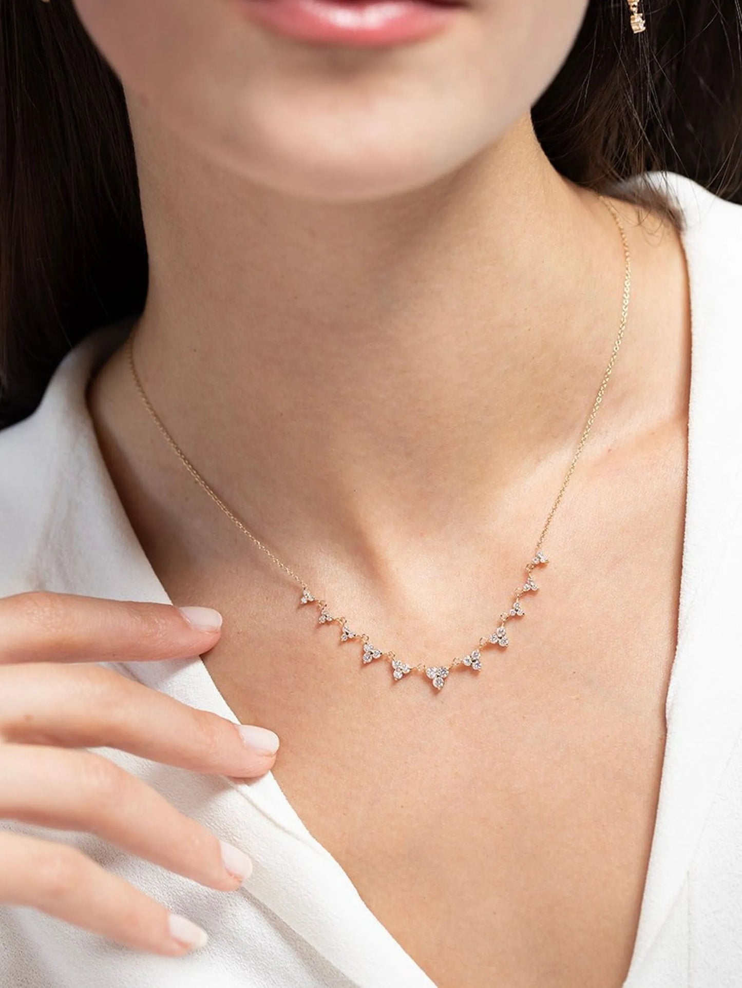 14kt yellow gold diamond trio necklace