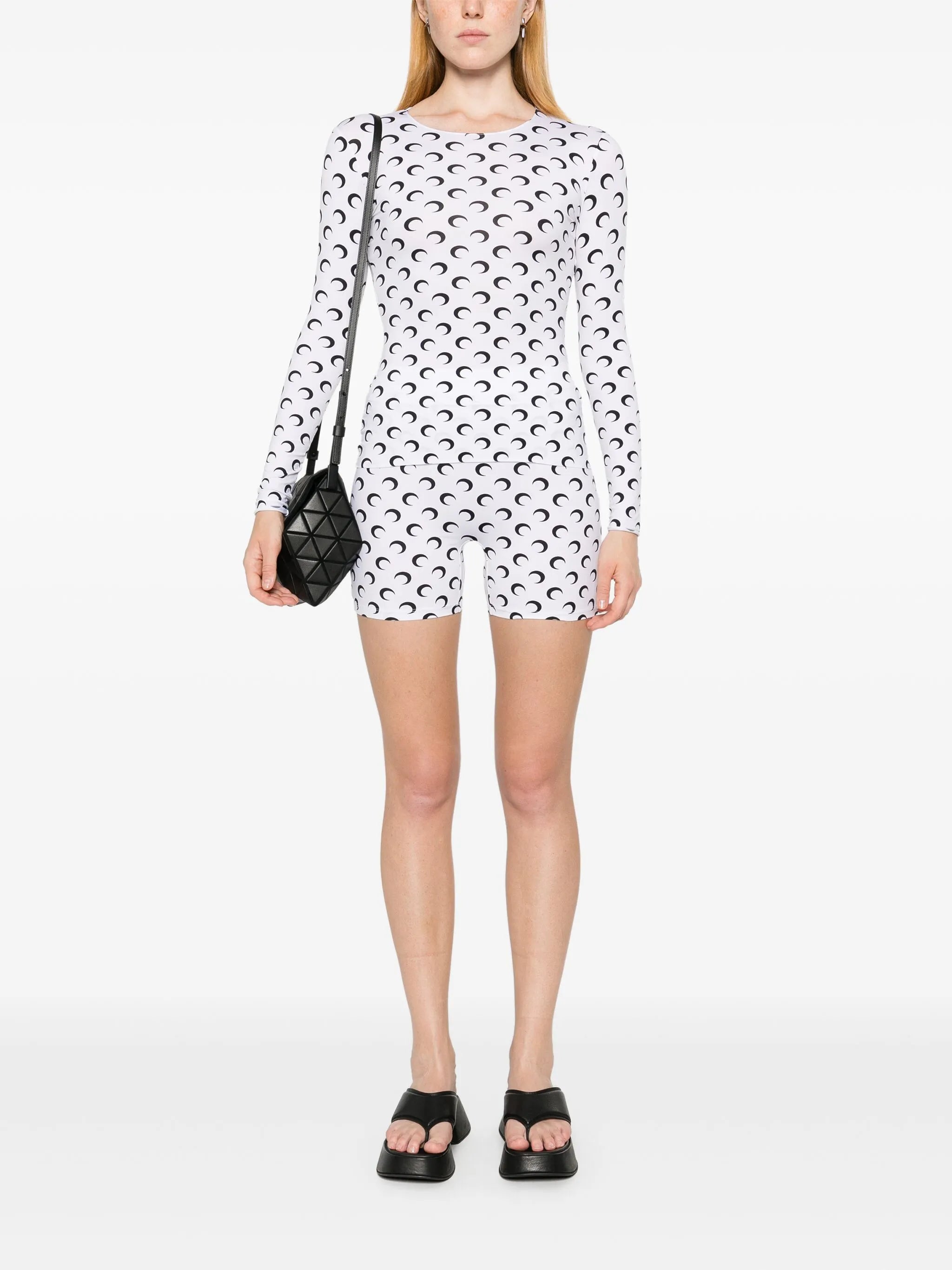 moon-print jersey mini shorts