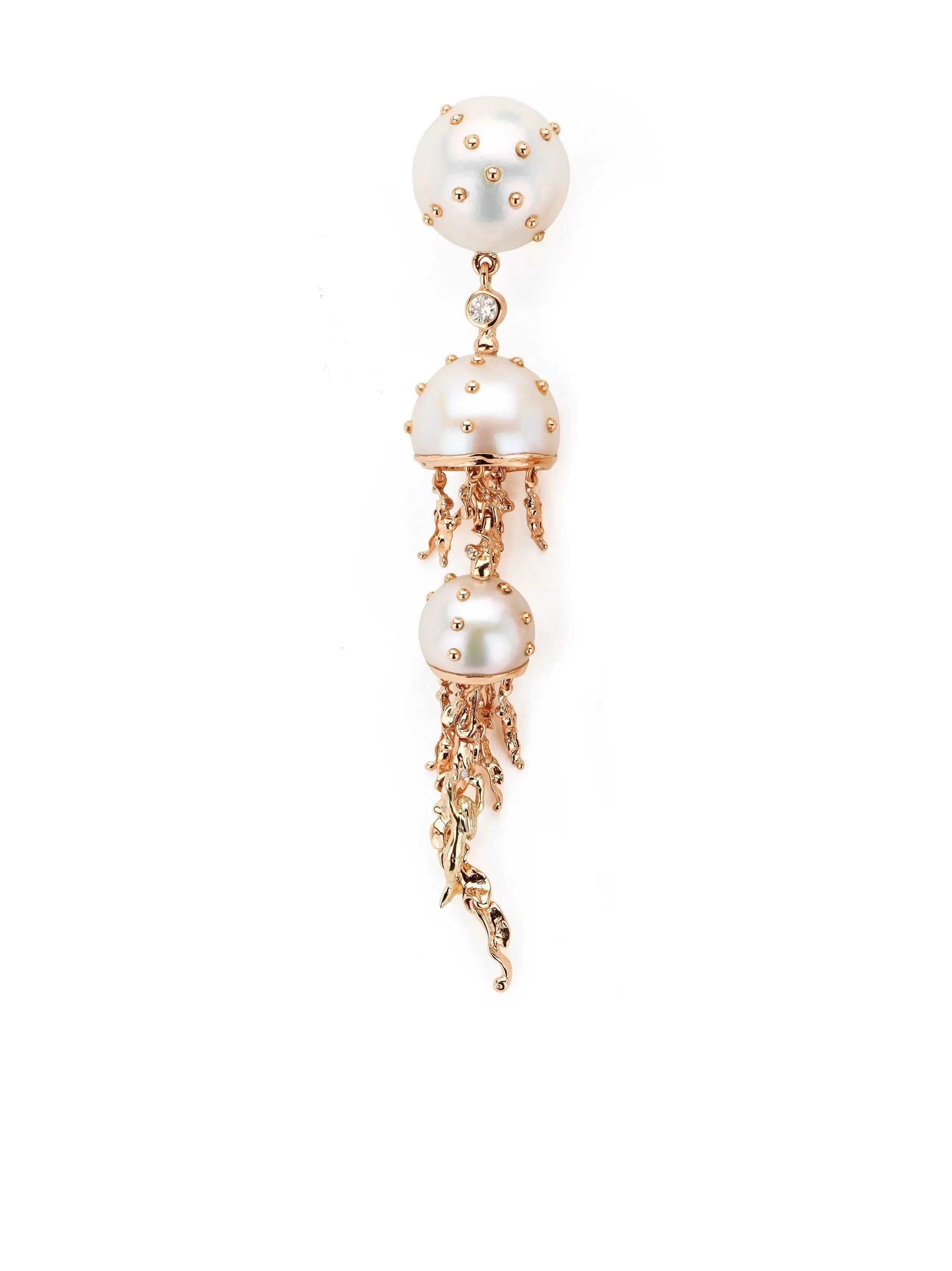 18kt white and rose gold Jellyfish pearl and diamond earring