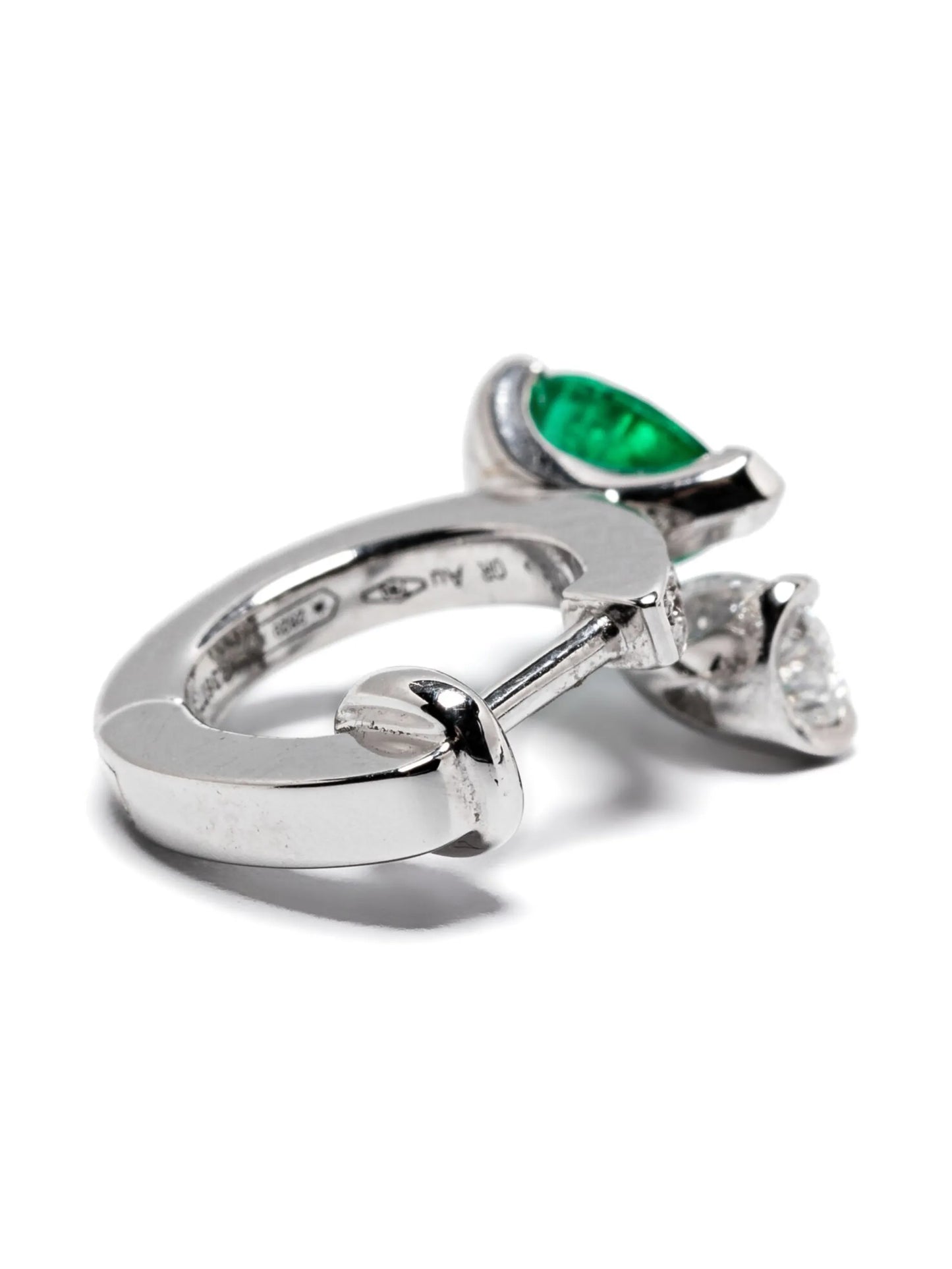 18kt white gold Serti sur Vide diamond and emerald single earring