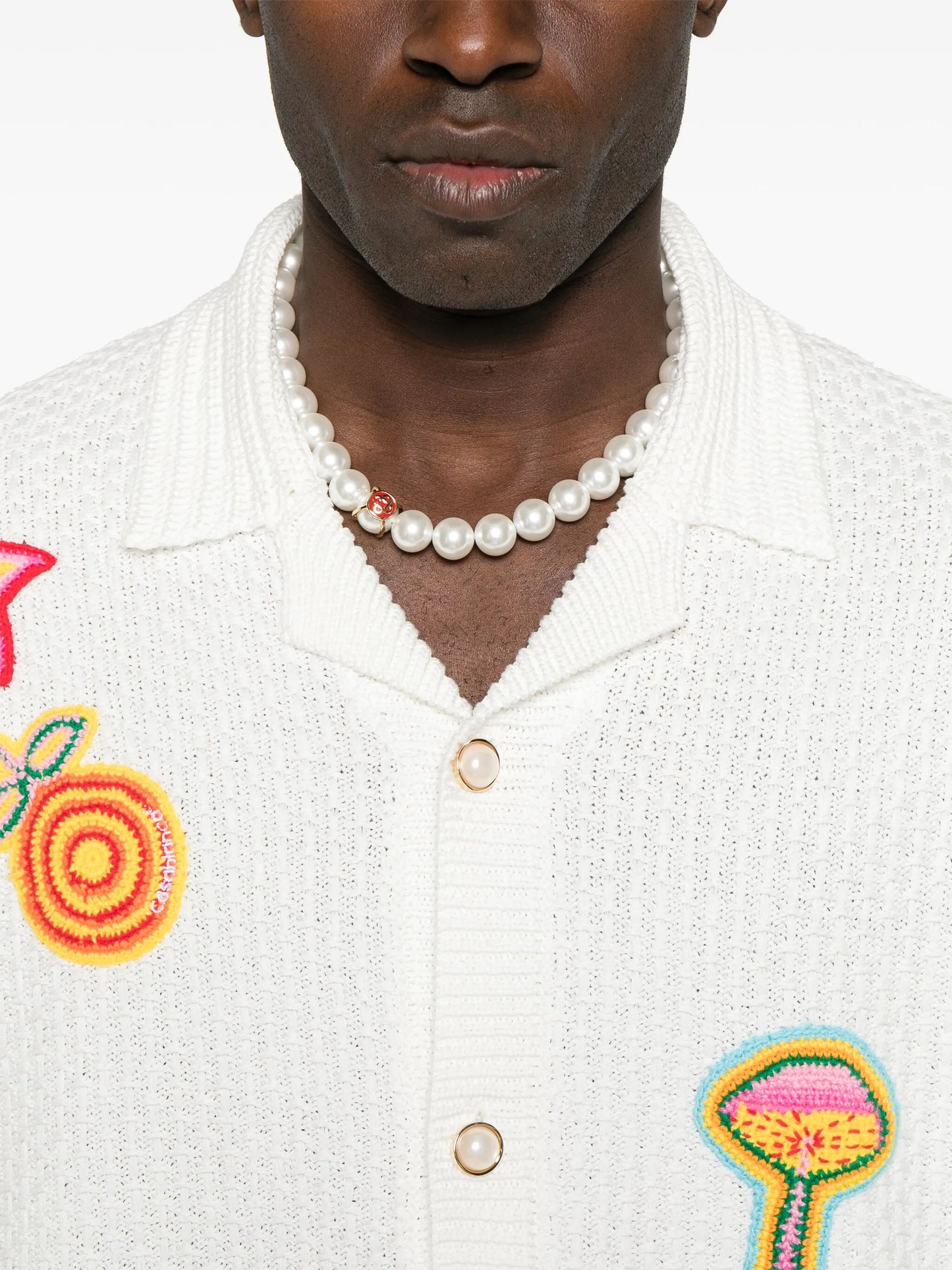 patch-detailing crochet shirt