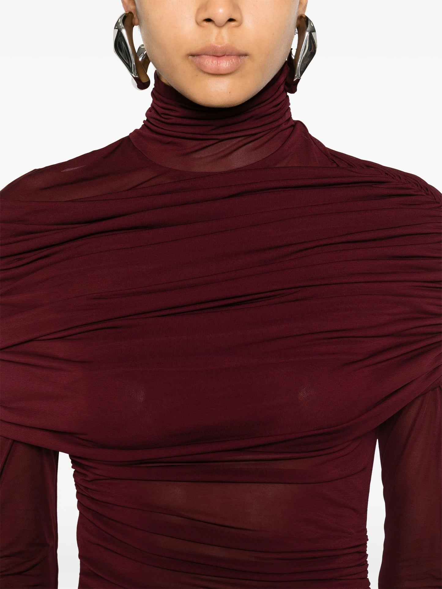 ruched semi-sheer dress